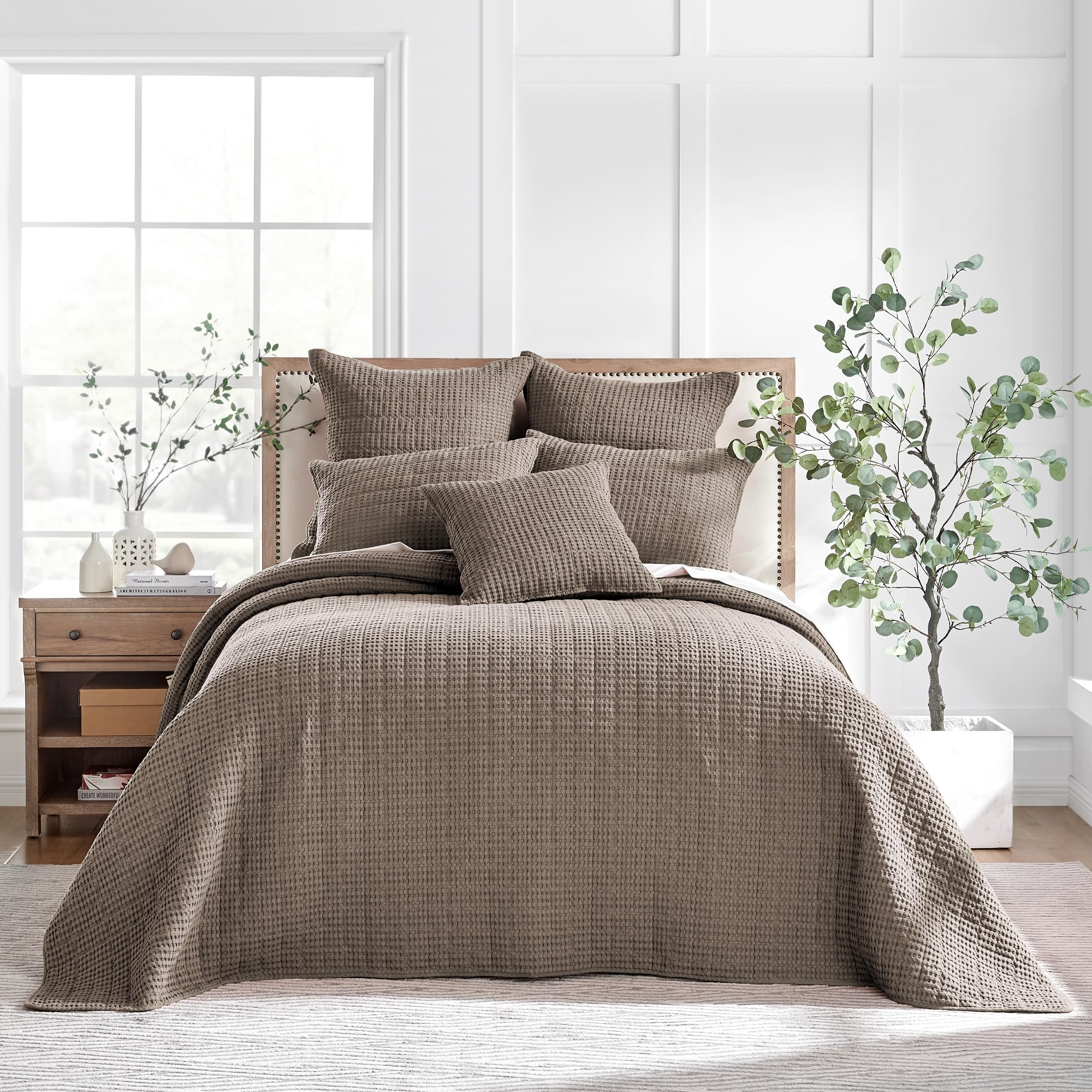 Levtex Home Mills Waffle Twin Bedspread Set (84x104in) with 1 Pillow Sham (26x20in) - Adobe - 100% Cotton Twin Size Bedspread Set - Lightweight, Soft, Pre-Washed