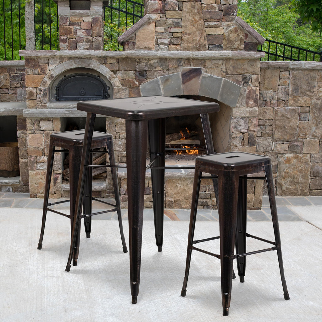 Flash Furniture 30"H Commercial Modern Metal Backless Barstool, Indoor/Outdoor Industrial Square Stacking Bar Stool for Patio Bars/Restaurants, Black