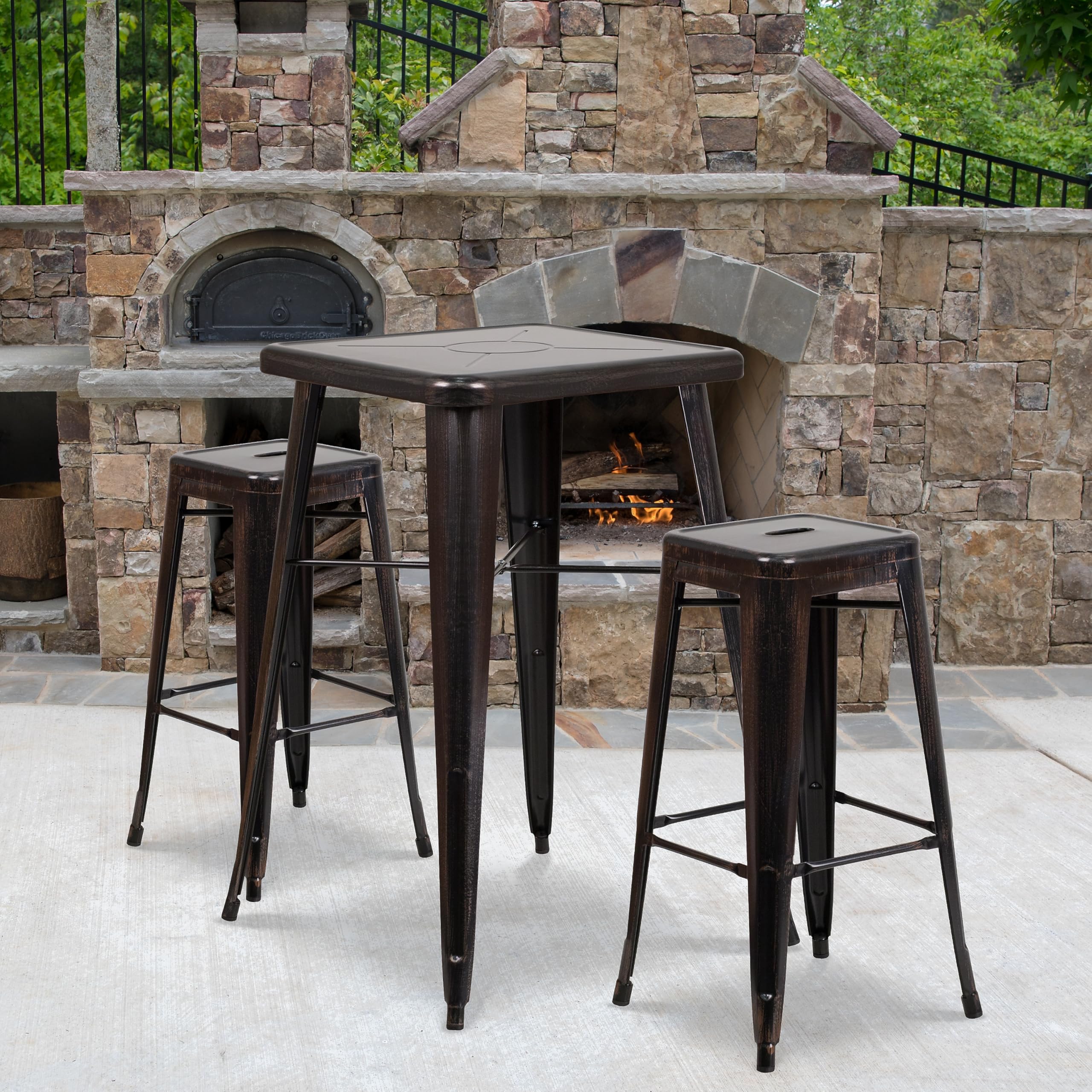 Flash Furniture 30"H Commercial Modern Metal Backless Barstool, Indoor/Outdoor Industrial Square Stacking Bar Stool for Patio Bars/Restaurants, Black