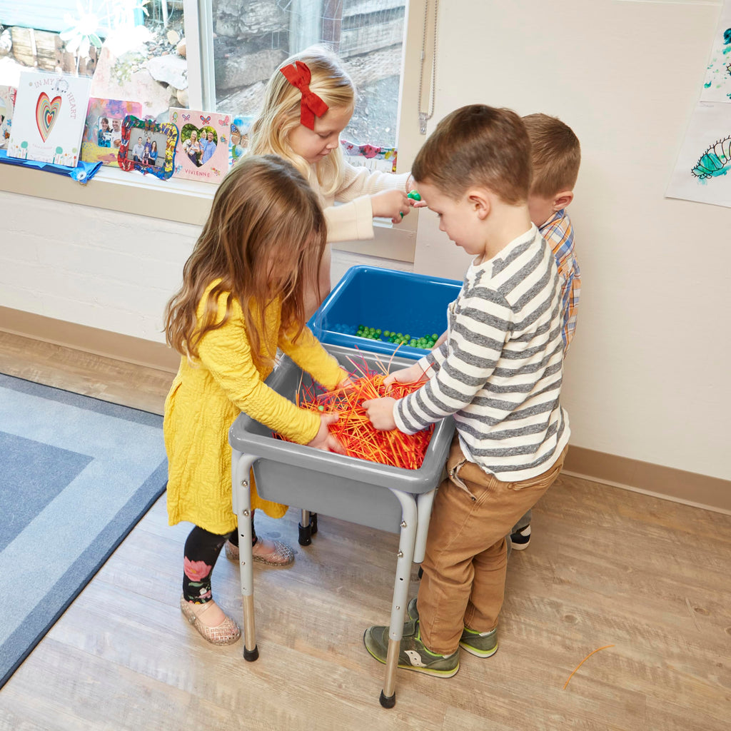 ECR4Kids 2-Station Sand and Water Adjustable Play Table, Sensory Bins, Blue/Red