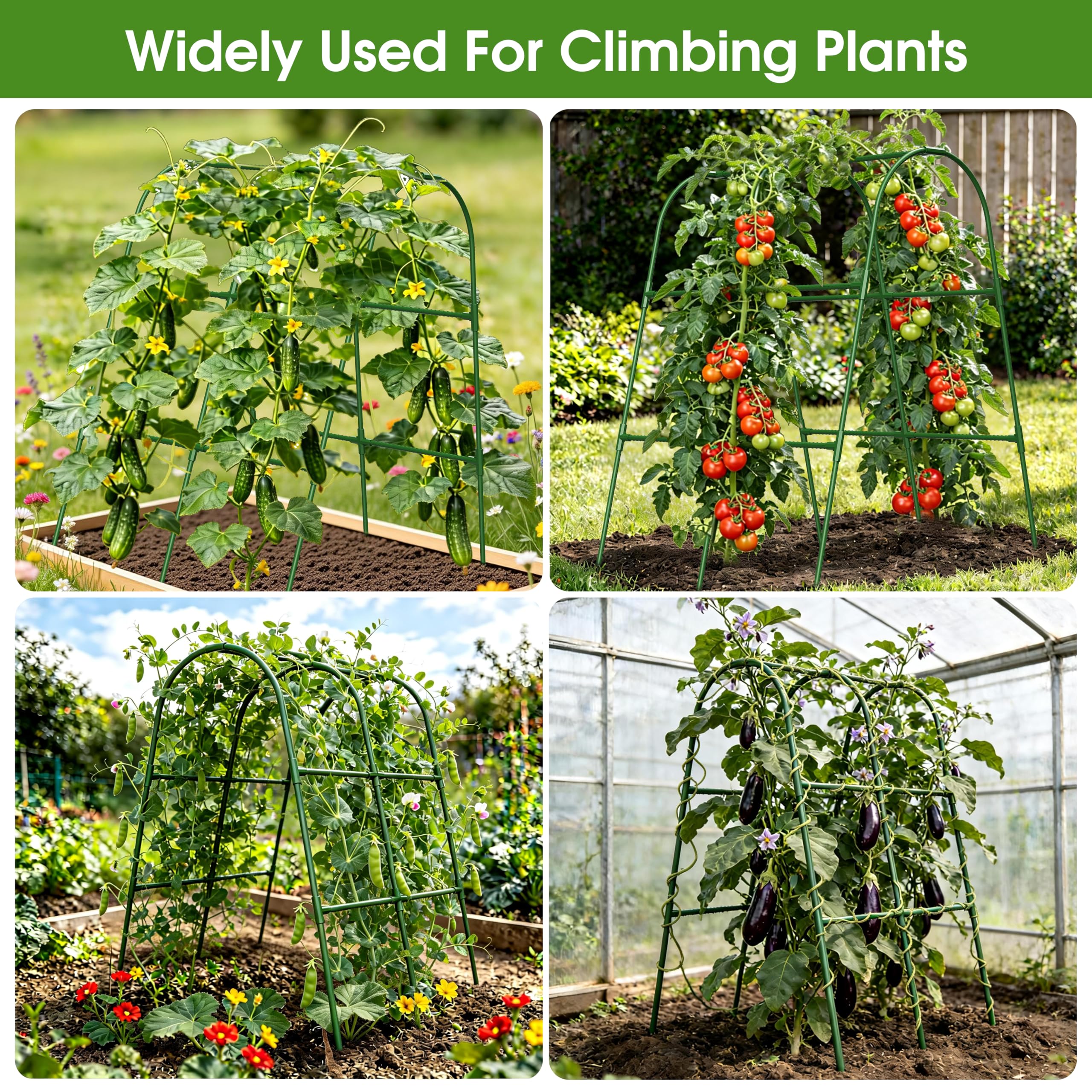 Cucumber Trellis for Raised Bed,U-Shape Garden Trellis for Climbing Plants Outdoor, Metal Arch Vegetables Trellis, Plant Support for Vine (Green, 31.5" Lx21.6 Wx47.2 H-Small)