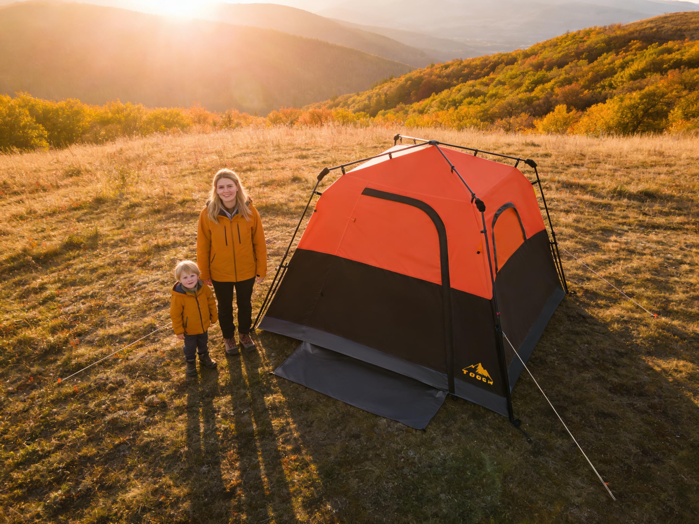 3/4 Person Camping Tent with 1 Door, 4 Windows, and Upgraded Ventilation– Instant Setup, Waterproof, 8'x 8'x 67''Oxford Fabric Floor Pop Up in 60 Seconds Includes Rainfly and Backpack