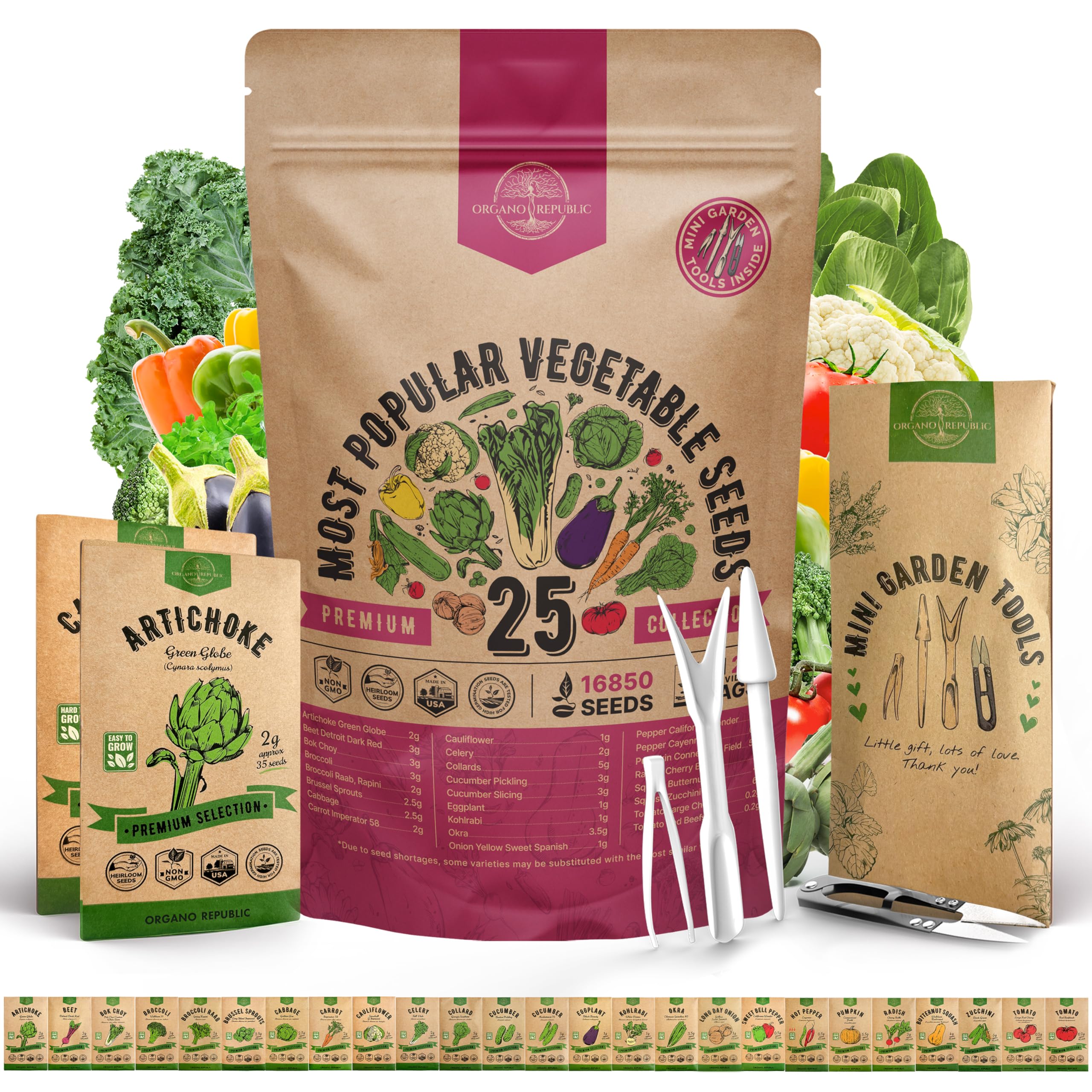 20 Vegetable Seeds Variety Pack - 12,465+ Non-GMO Heirloom Seeds for Planting Vegetables and Fruits in Individual Seed Packets, Home Garden Seed for Hydroponic, Indoor and Outdoors Gardening