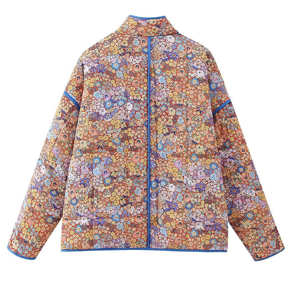 Omoone Women's Cropped Quilted Jacket Floral Printed LightWeight Padded Puffer Cardigan Coat Outwear