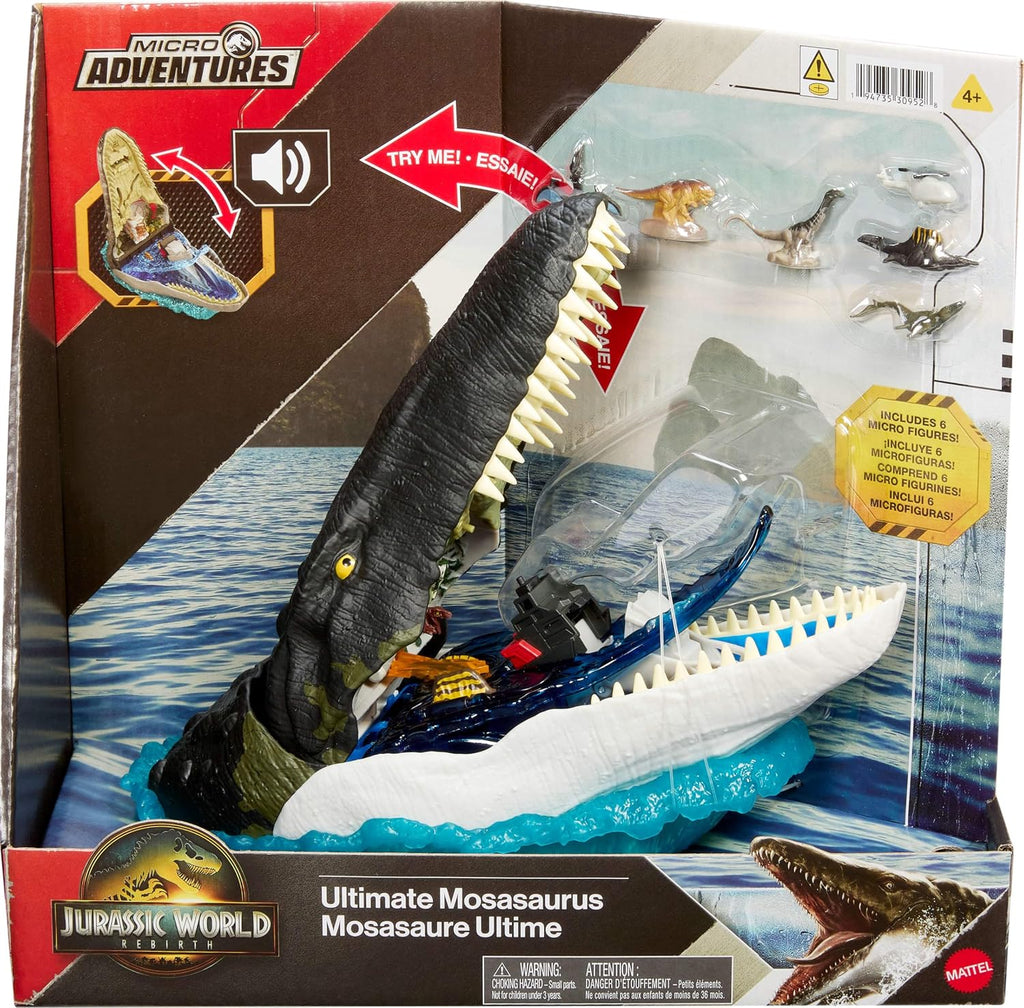 Jurassic World Mattel Jurassic World Rebirth Deluxe Mosasaurus Playset with 7 Interactive Features, 7 Sound Effects & 6 Micro Figures, Folds Up to Carry & Store
