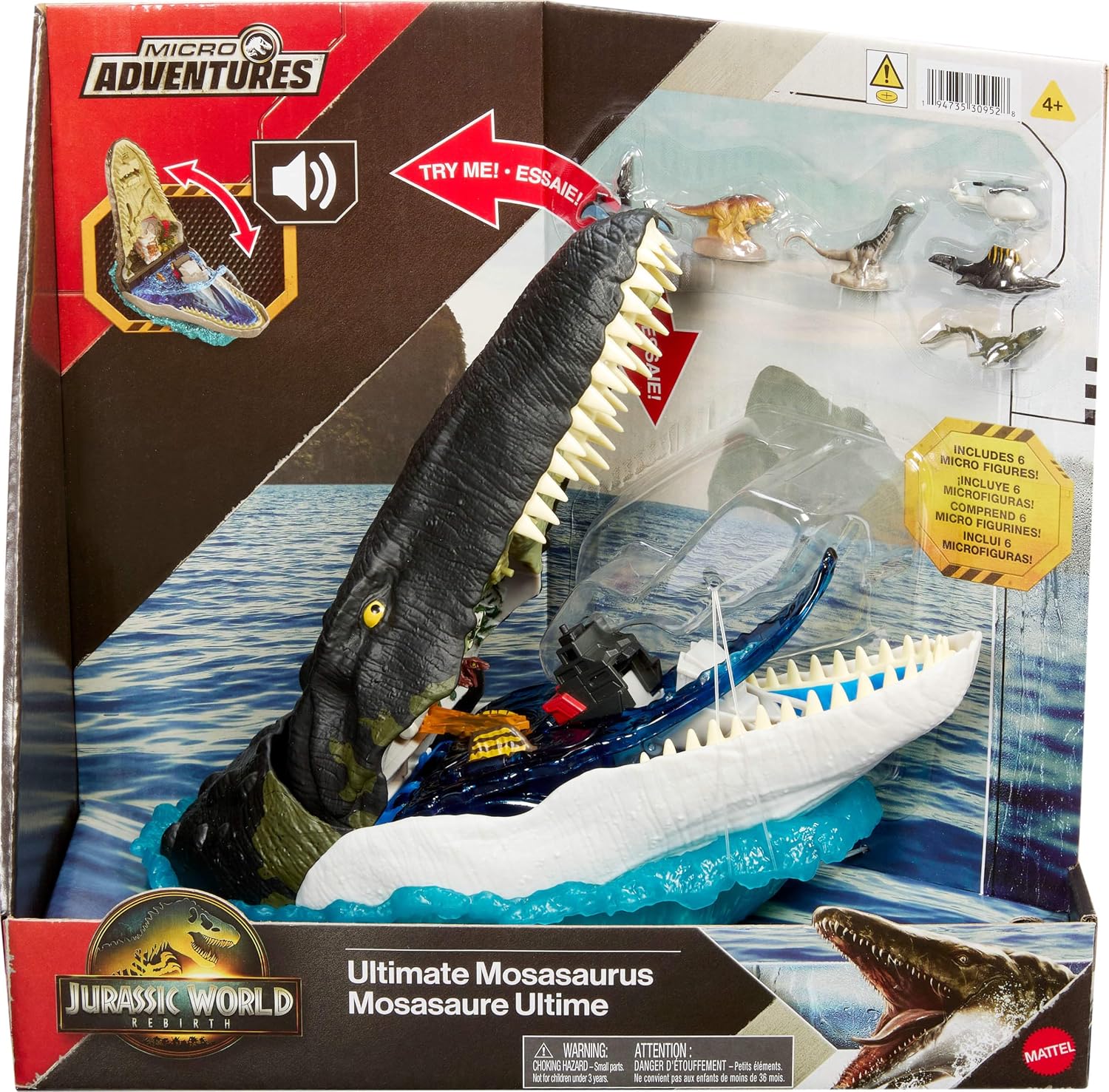 Jurassic World Mattel Jurassic World Rebirth Deluxe Mosasaurus Playset with 7 Interactive Features, 7 Sound Effects & 6 Micro Figures, Folds Up to Carry & Store