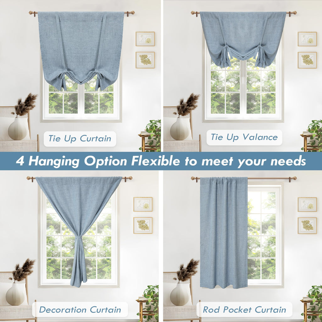 DriftAway Double Layer Linen Blackout Tie Up Curtains Thermal Insulated Fully Lined Balloon Roman Shade Bathroom Window Adjustable Rod Pocket for Small Window 25 Inch by 47 Inch Beige