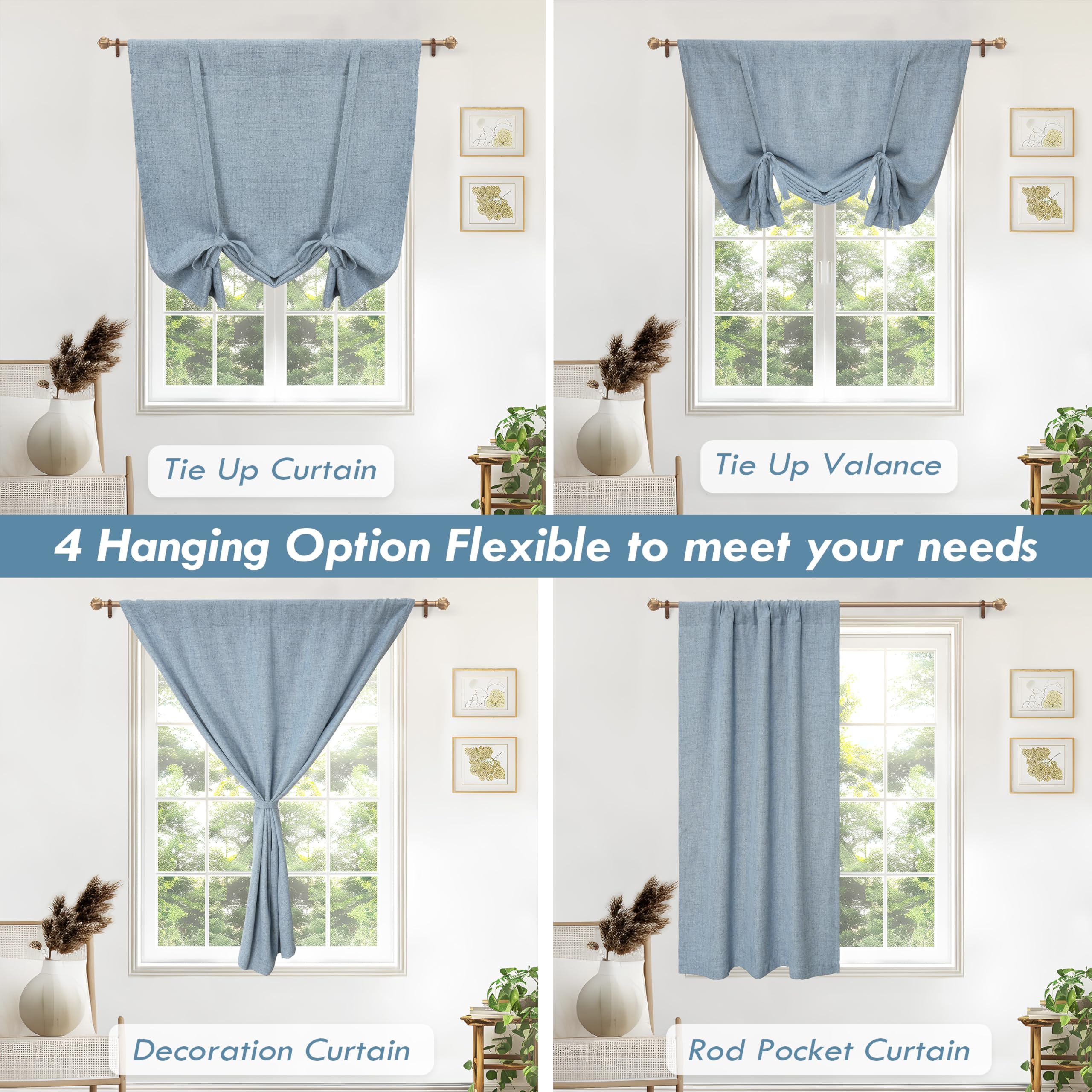 DriftAway Double Layer Linen Blackout Tie Up Curtains Thermal Insulated Fully Lined Balloon Roman Shade Bathroom Window Adjustable Rod Pocket for Small Window 25 Inch by 47 Inch Beige