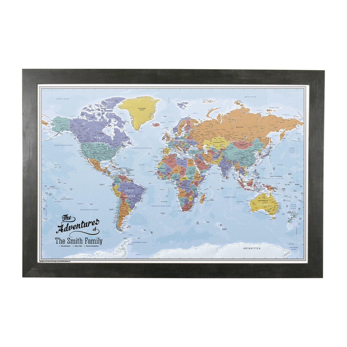 Personalized Canvas Rolled Poster World Map Wall Art with Pins – Large 24" x 36" Blue Oceans Map of the World – Push Pin Travel Decor for Home or Office