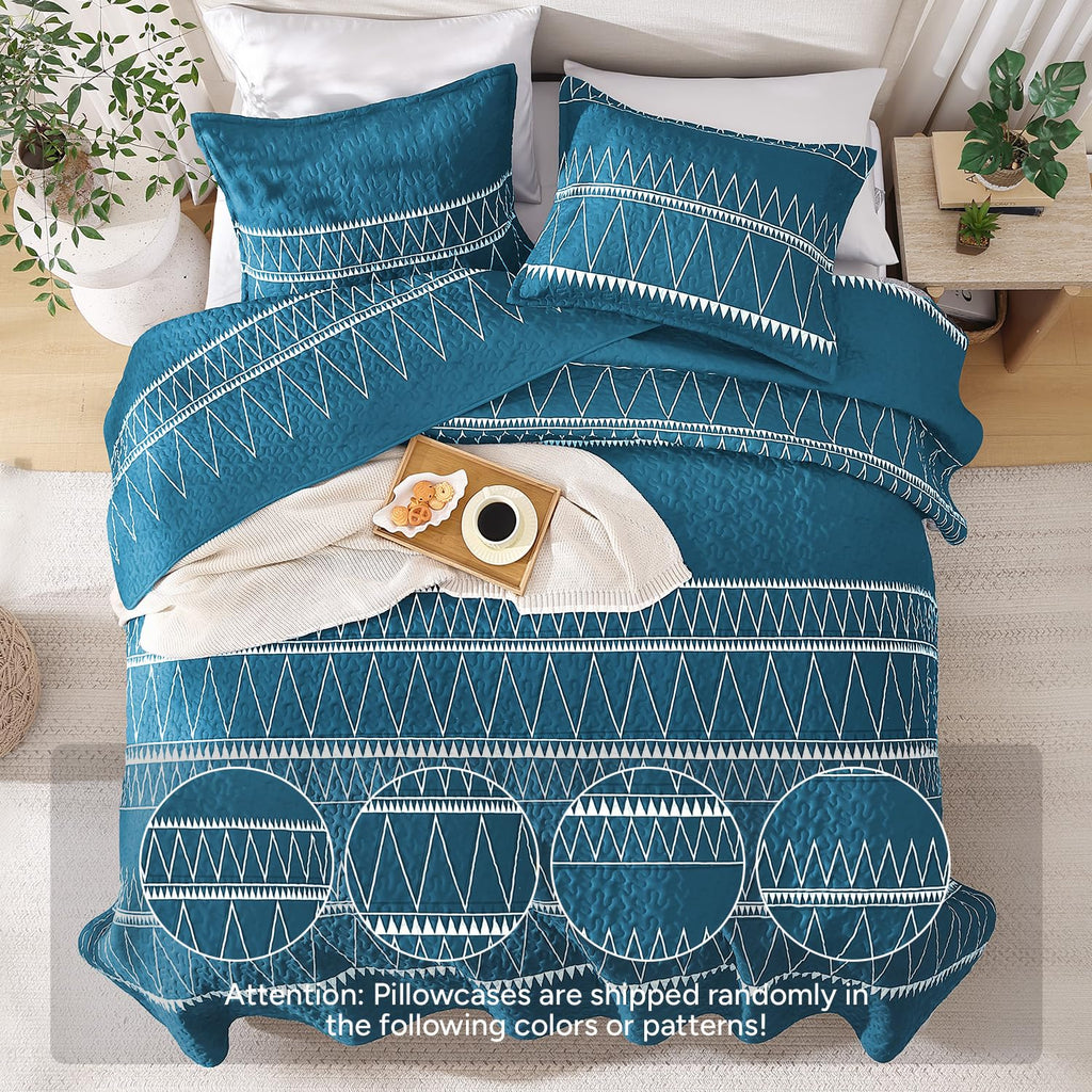Andency Twin Quilt Set Grey, 2 Pieces Boho Lightweight Soft Striped Bedspread for All Season (68"x86"), Gray Printed Bohemian Polyester Reversible Coverlet Comoforter Sets