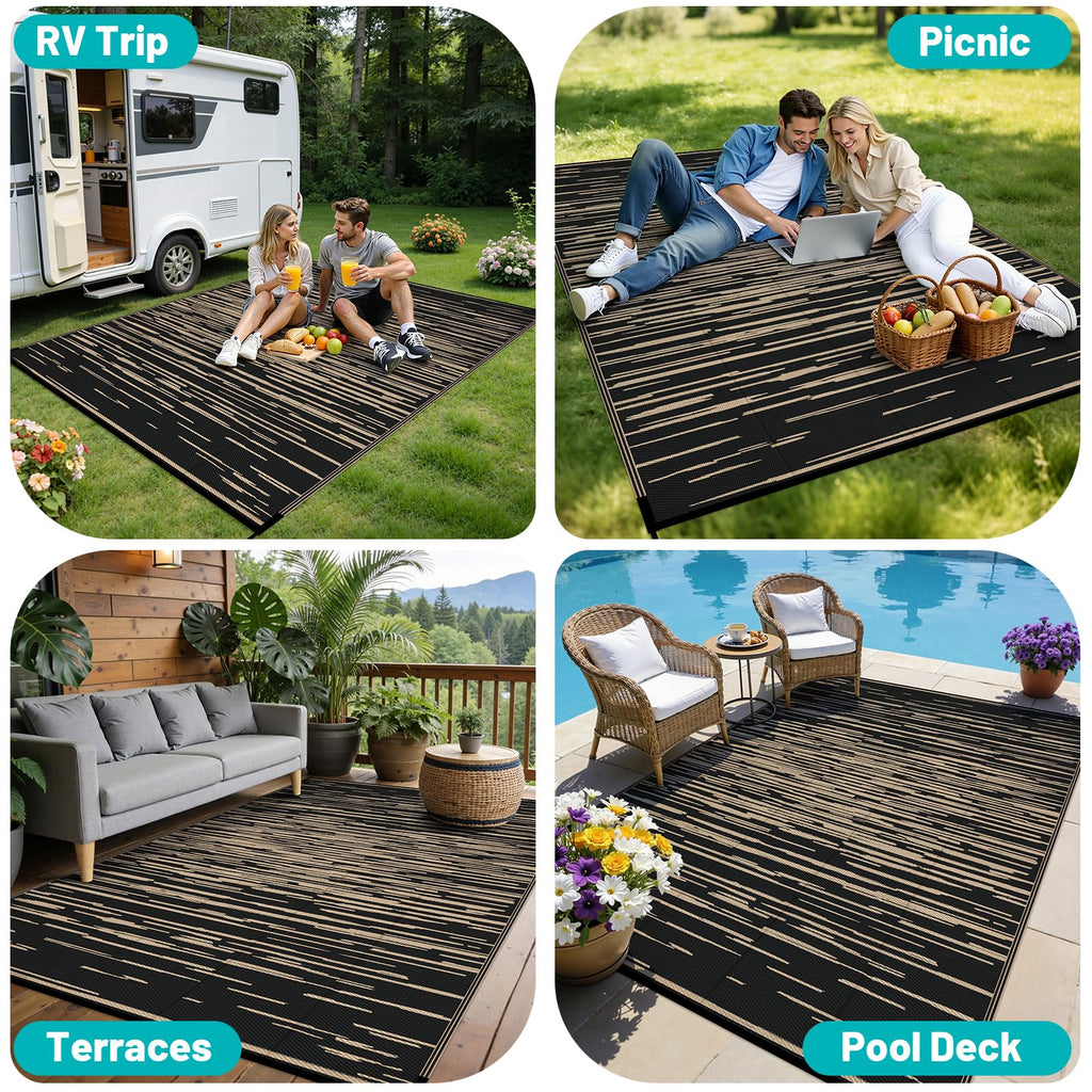 HEBE Checkered Outdoor Rug Waterproof 5x8, Reversible Plastic Straw Rug RV Camping Rug, Indoor Outdoor Patio Mat Clearance, Outside Carpet for Porch,Deck,Camper,Balcony,Backyard,Picnic