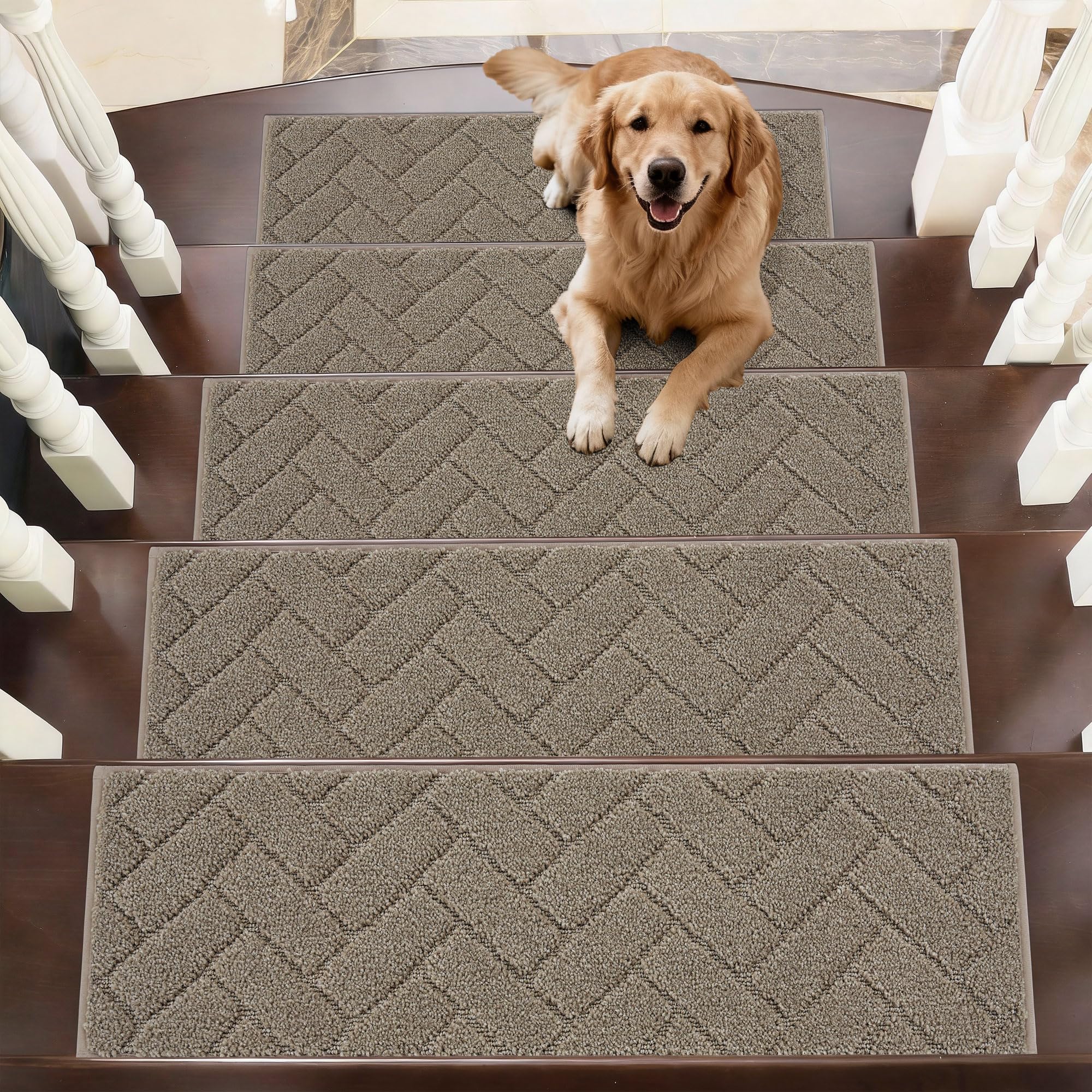 BEQHAUSE Stair Treads for Wooden Steps 28inX9in, Non Slip Carpet Stair Treads Indoor Stair Runners Machine Washable, Soft Stair Rugs Mat Surface Polyester TPE Backing, 4pcs, Beige
