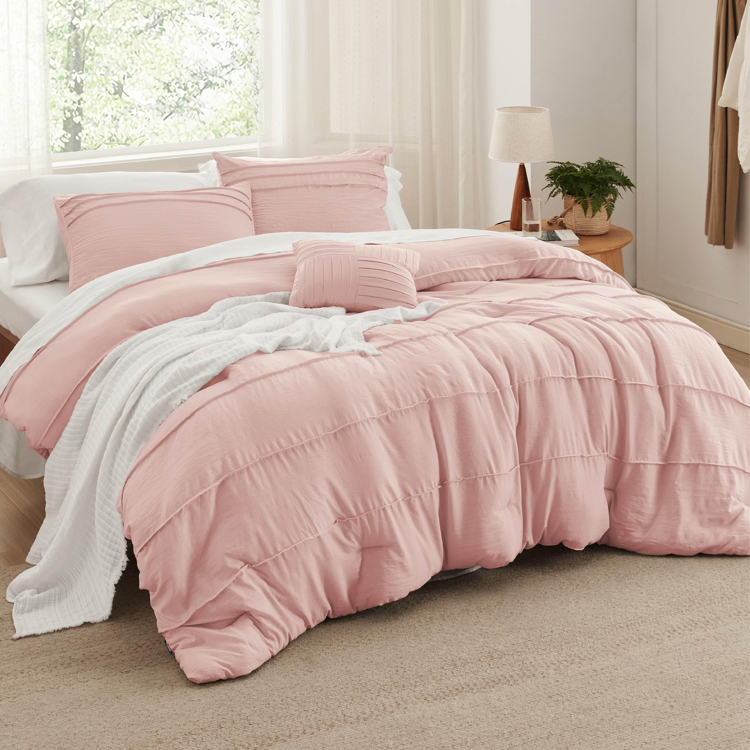 Bedsure Twin Comforter Set - 3 Pieces Pinch Pleat Bed Set, Beige Boho Bedding for All Season, 1 Soft Comforter, 1 Pillowcase, 1 Decorative Pillow