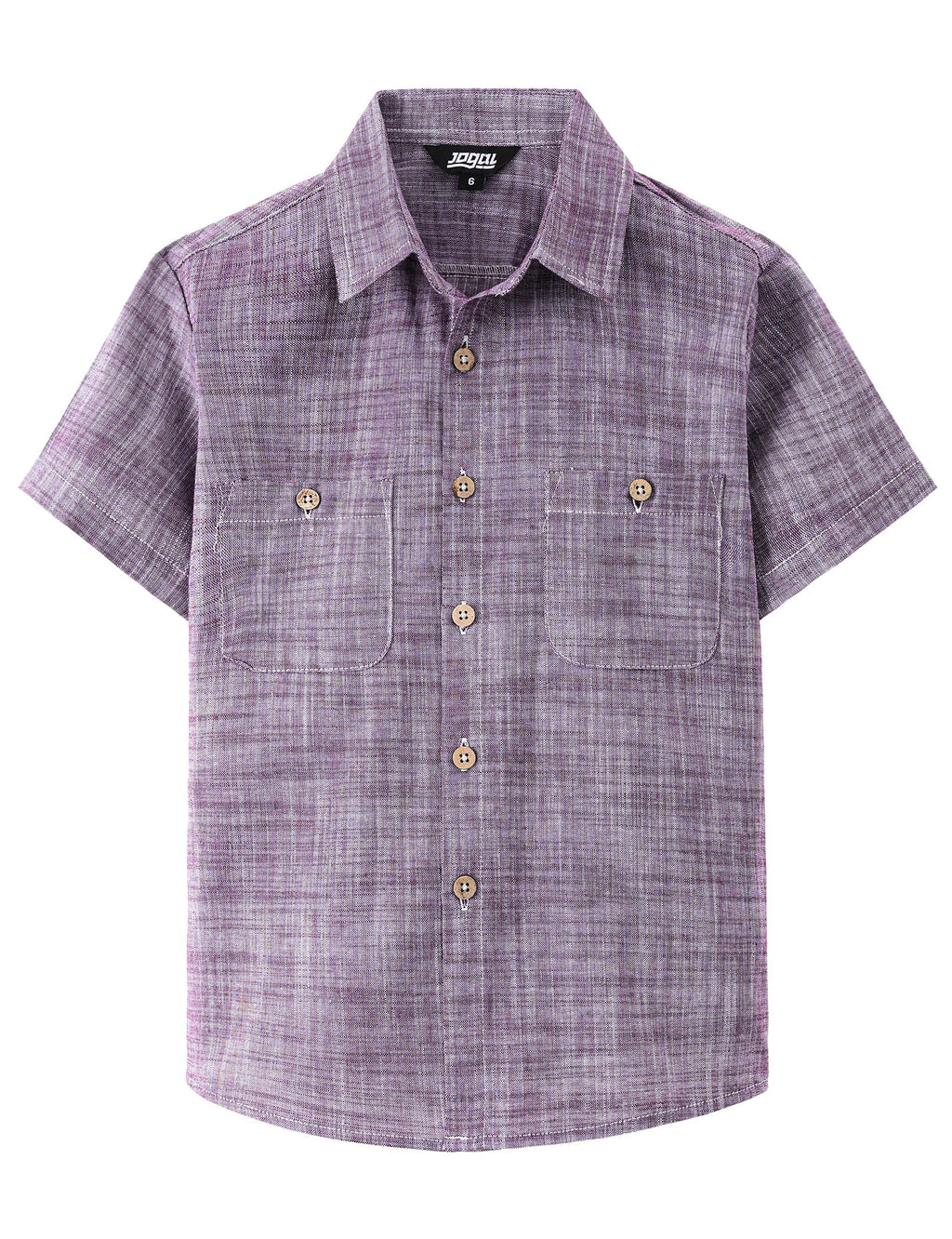 JOGAL Boys Chambray Shirts Short Sleeve Button Down Casual Cotton Woven Shirt with Two Pockets for Kids 6-14 Years