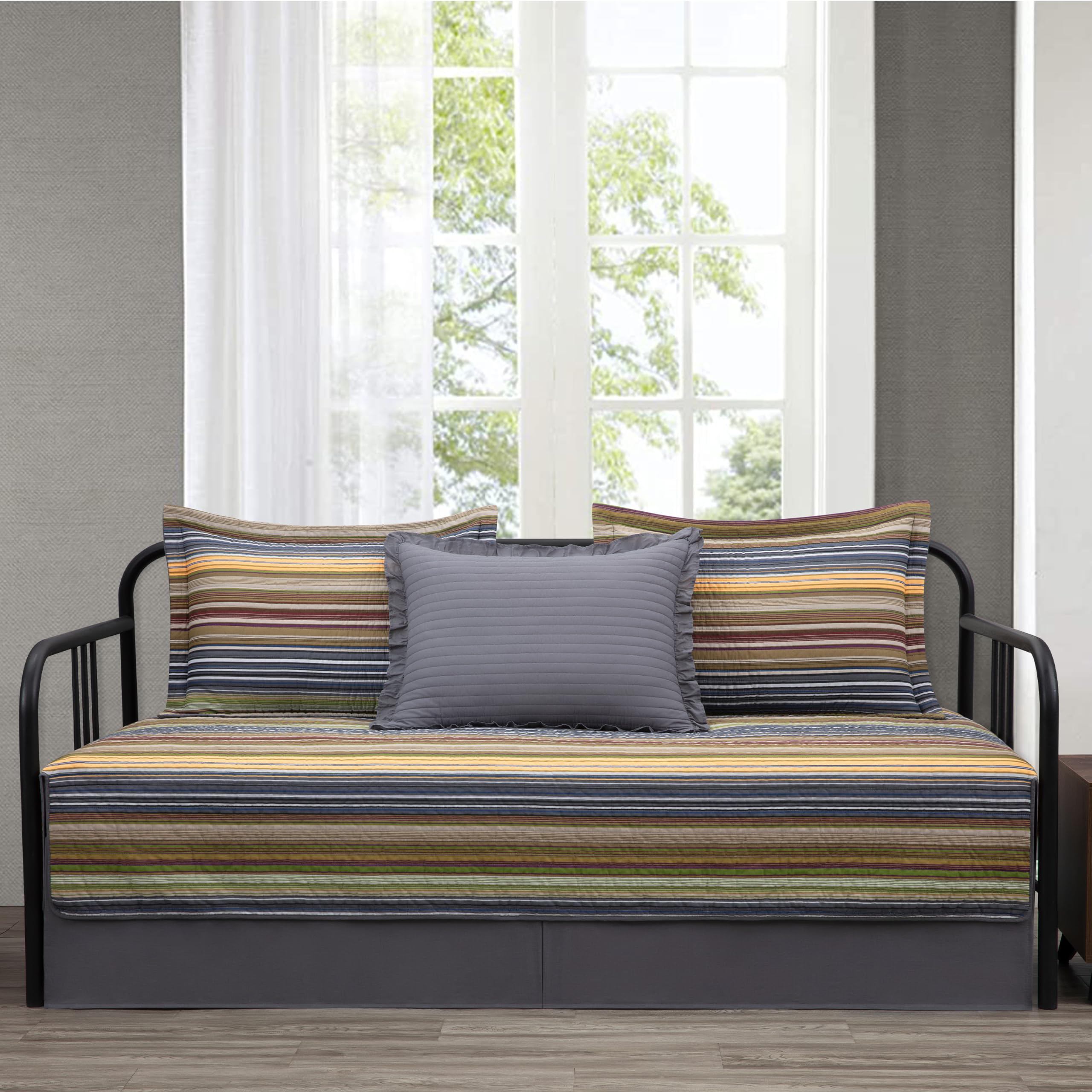 Chezmoi Collection Avery Striped Cotton Quilt Set Twin Size, 2-Piece Soft Pre-Washed 100% Cotton Quilt, Multi-Color Brown