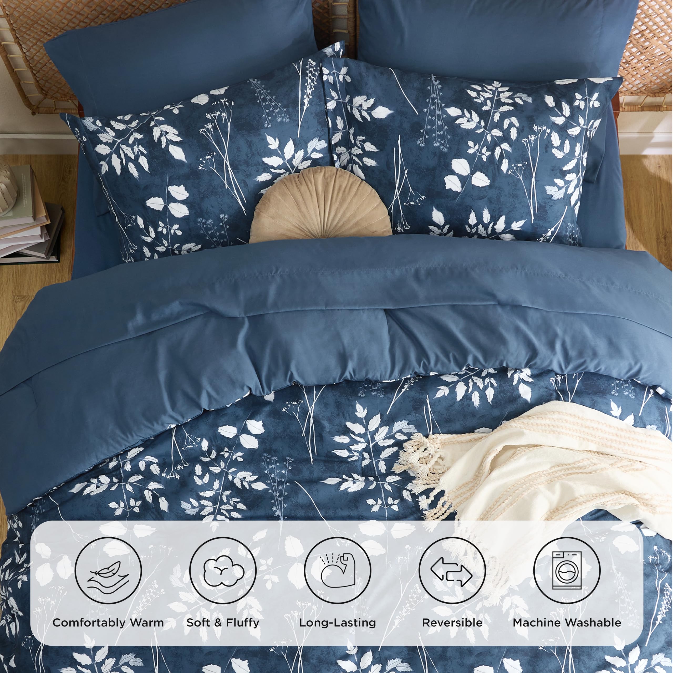 Bedsure Twin Comforter Set - 5 Pieces Floral Sage Green Soft Bedding Sets, Twin Bed in a Bag with Botanical Flowers Comforter, Sheets, Pillowcase & Sham