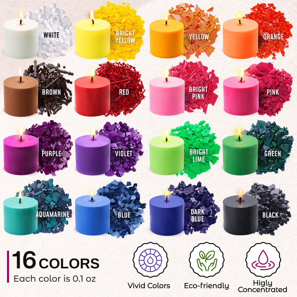 Liquid Candle Wax Dye for Soy Candle Making - 16 Popular Candle Dye Coloring Set - Premium Liquid Candle Wax Coloring - Highly Concentrated Candle Colors