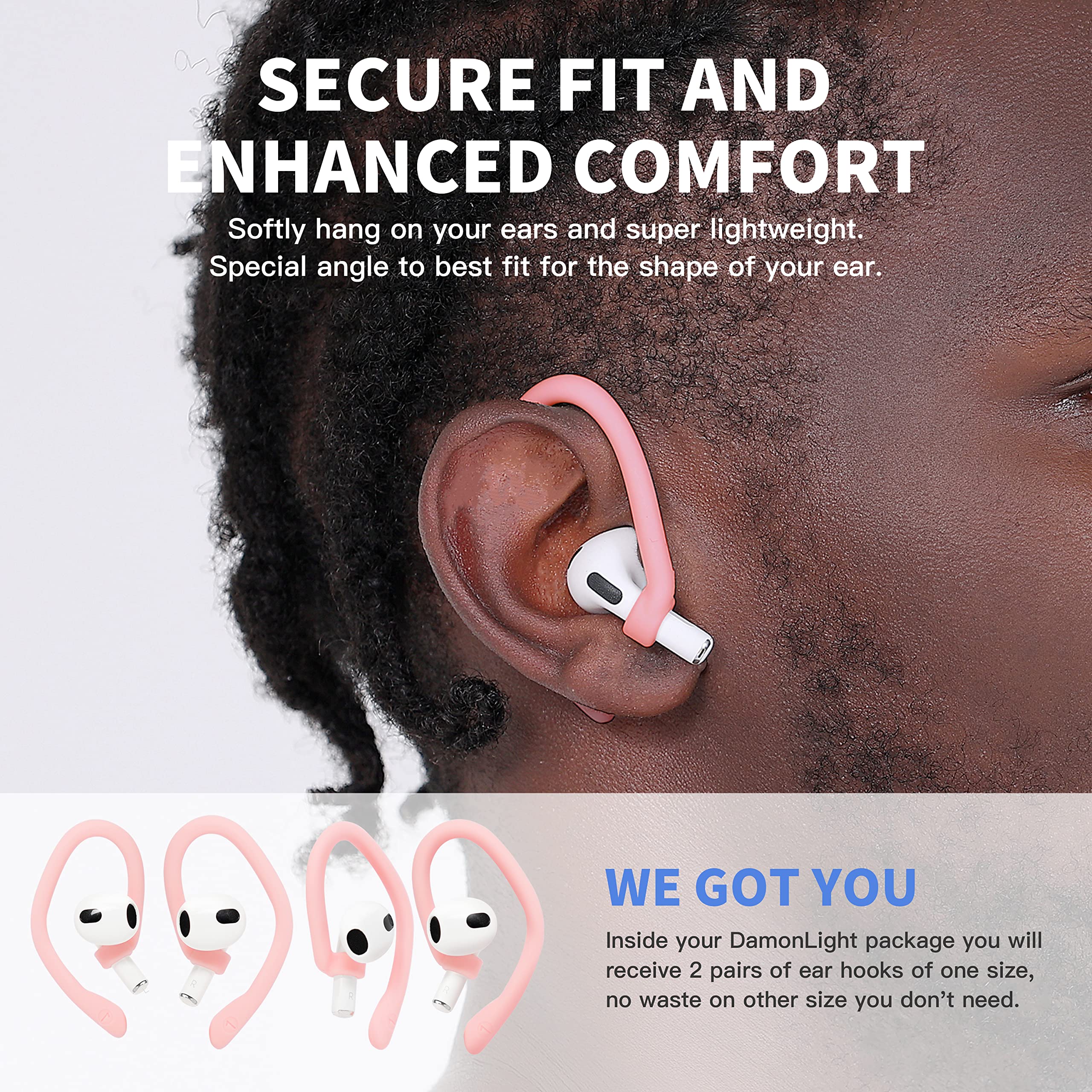 Ear Hooks 2 Pairs for AirPods Pro 2 & 1, AirPods 4 & 3, Anti-Slip Comfortable Fit, Ergonomic Design, Accessories (Small, Black)