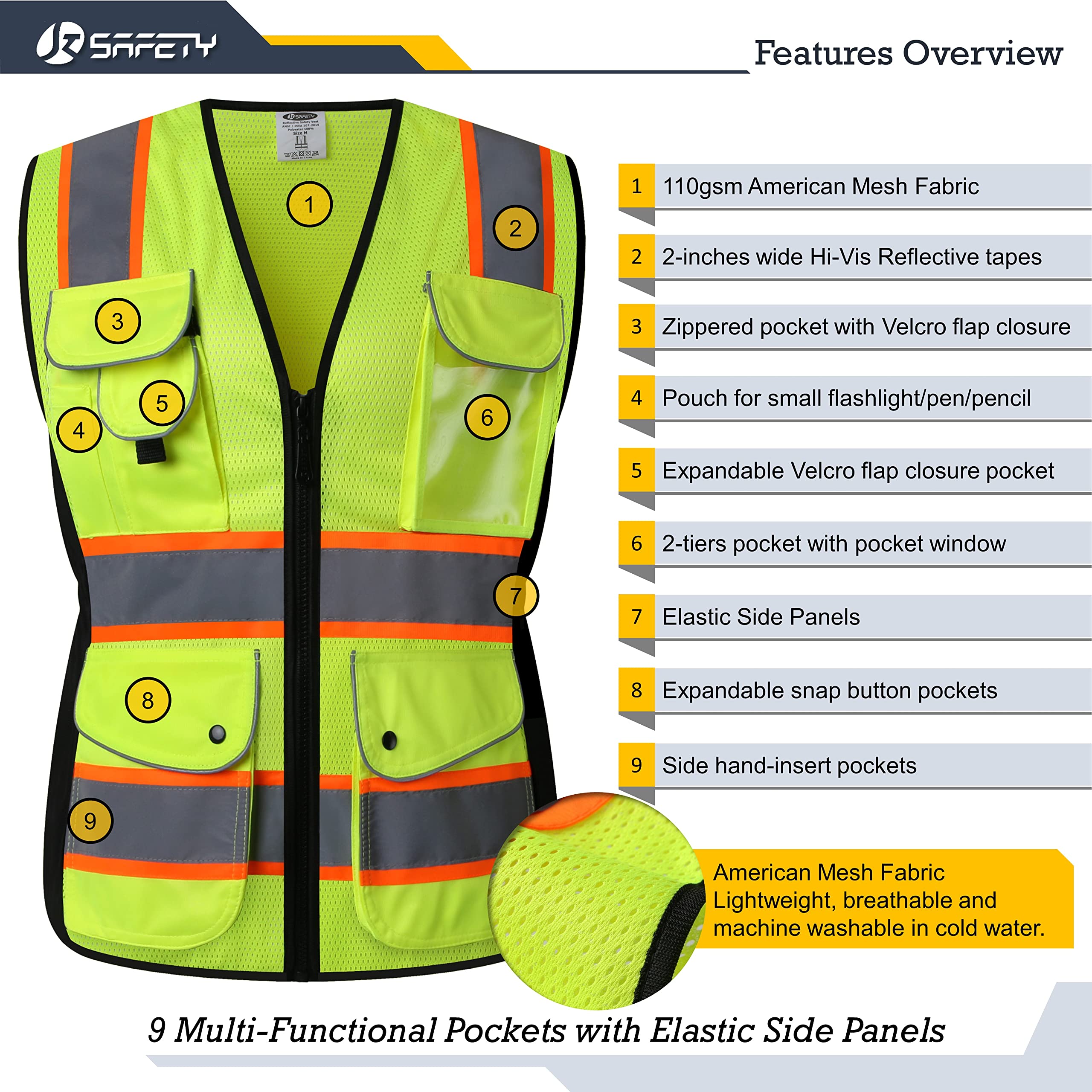 JKSafety Women Hi-Vis Reflective Safety Vest | Neon Color body Sewed Reflective Strips Breathable Lightweight ANSI Compliant