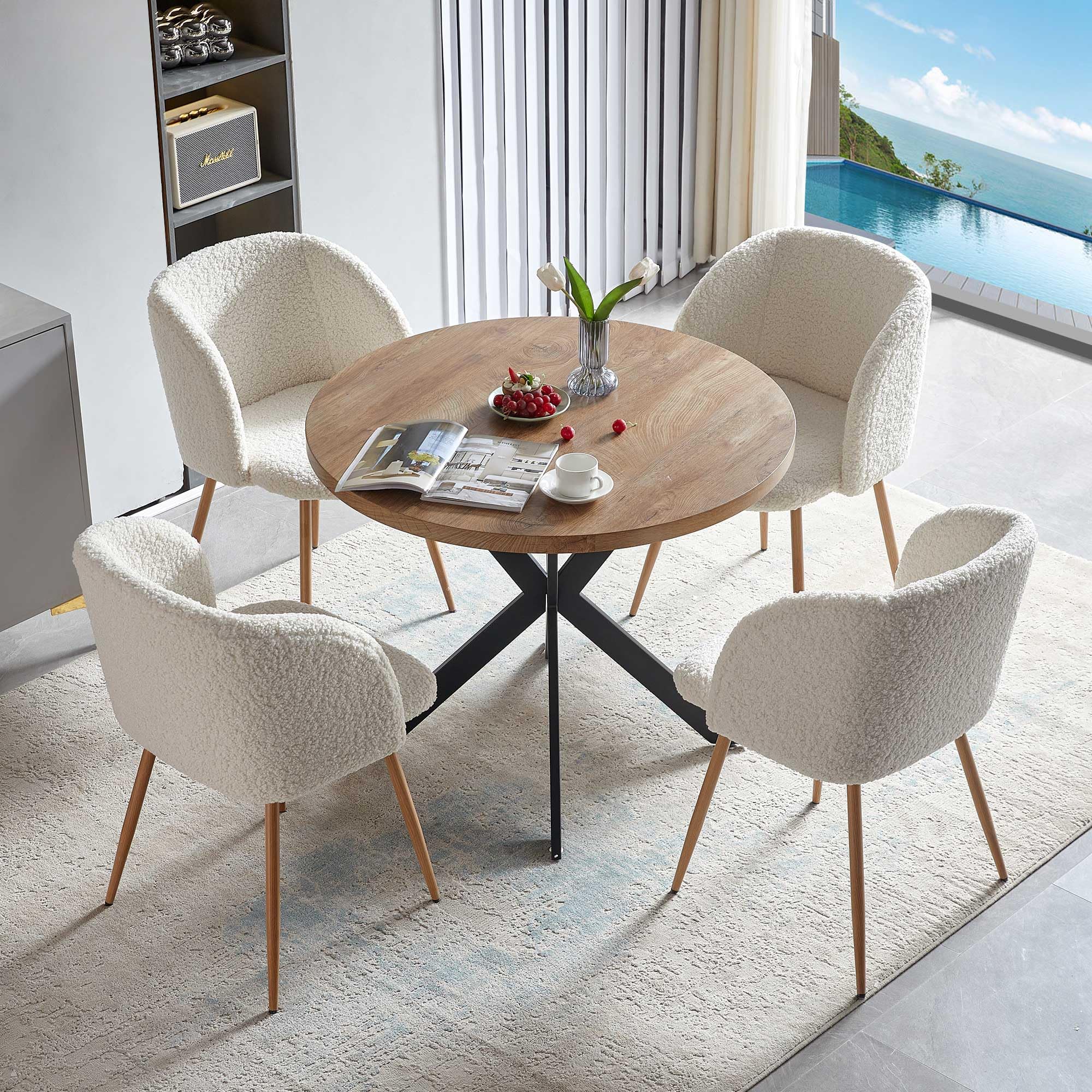 Homedot Dining Table Set for 2 with Black Dining Chairs, 3-Piece Compact Kitchen Table Set for Small Spaces, Rustic Brown Round Table Wooden with Upholstered Dining Side Chairs for Living Room