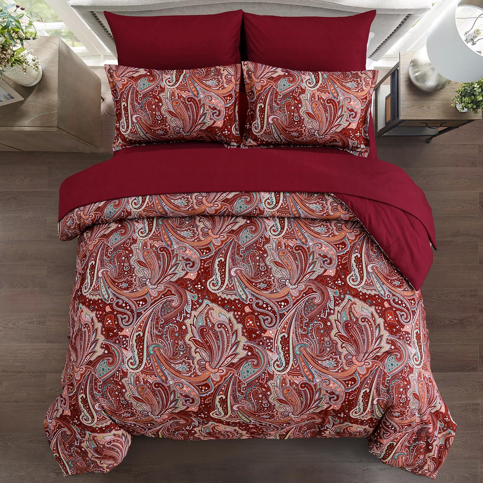 DJY Black Paisley Comforter Set Full Size 7 Piece Bed in a Bag Black and Grey Boho Paisley Pattern Comforter Set Soft Lightweight Microfiber Reversible Bedding Set for All Season