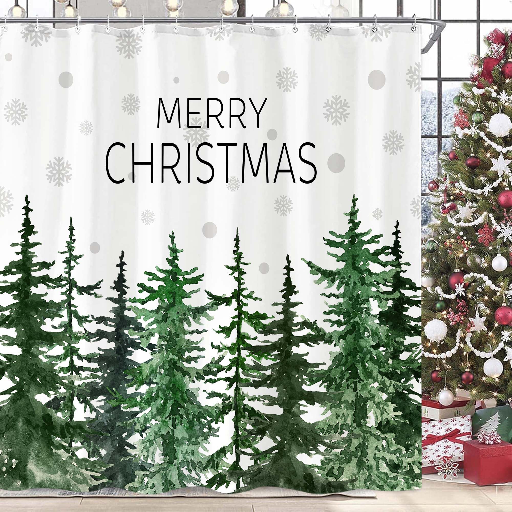 Stall Small Black and White Misty Forest Shower Curtain Ombre Gray Grey Mountain Pine Tree Waterproof Fabric Shower Curtains for Bathroom Nature Woodland Decorative Bath Curtain Decor 36×72 Inches