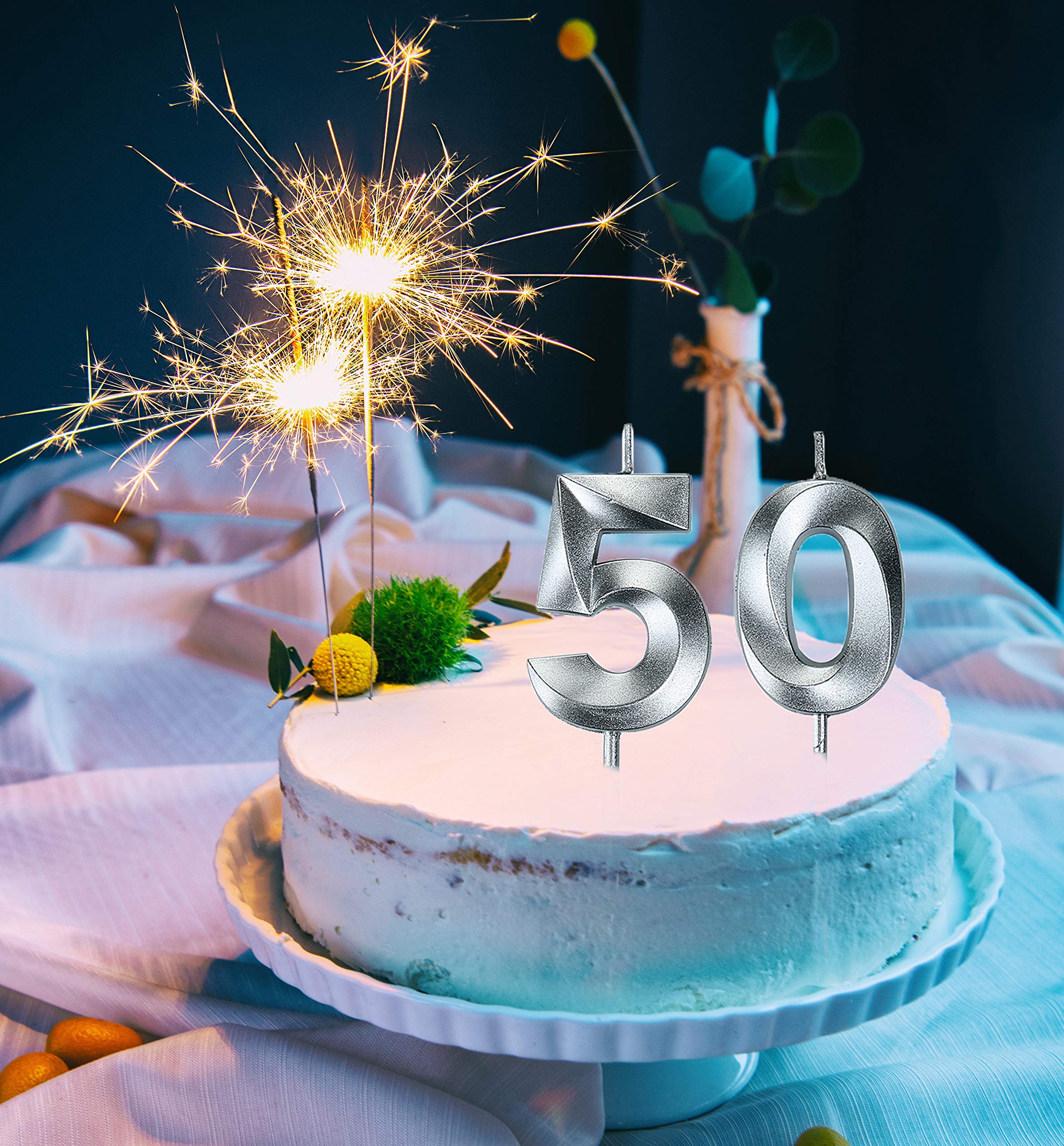 Bailym Black 50th Birthday Candles, Number 50 Cake Topper for Men Birthday Decorations Party Decoration