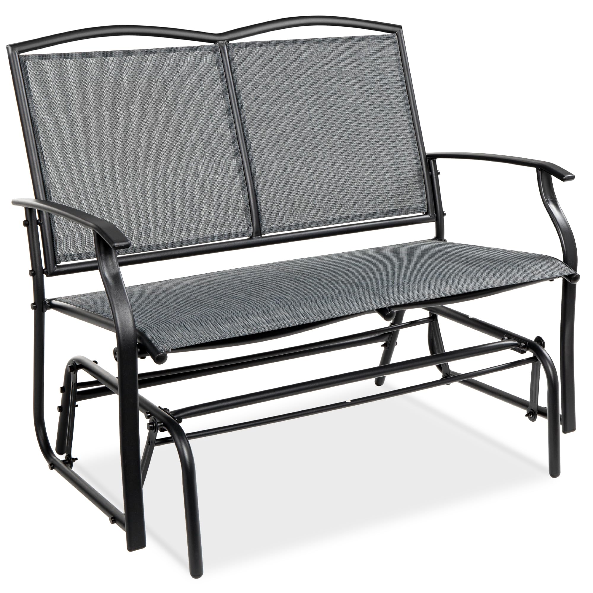 Best Choice Products 2-Person Outdoor Patio Swing Glider Steel Bench Loveseat Rocker for Deck, Porch w/Textilene Fabric, Steel Frame - Black