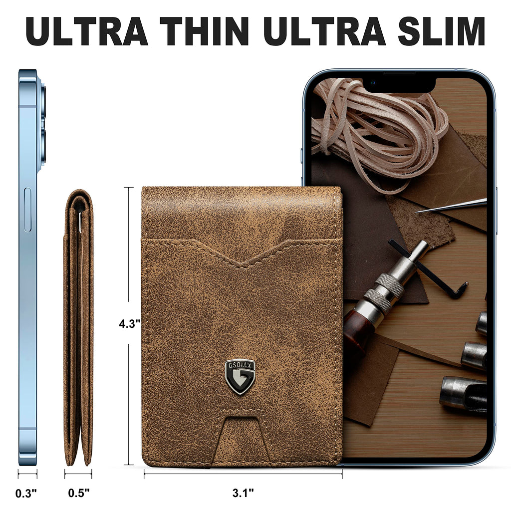 GSOIAX Slim Wallet for Men Rfid Blocking Leather Bifold Front Pocket Carbon Fiber Men's Money Clips Credit Card Holder With Gift Box
