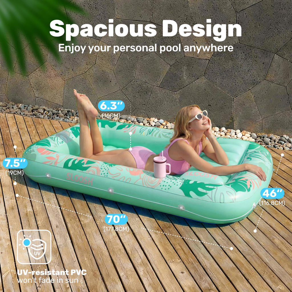 SLOOSH Inflatable Tanning Pool Lounger Float, 85" x 57" Extra Large Pool Floats Adult with Pillow, 4 in 1 Suntan Tub Raft Floatie,Sunbathing Bed Lounge for Water Blow Up Ball Pit Party Gifts, XL-Blue