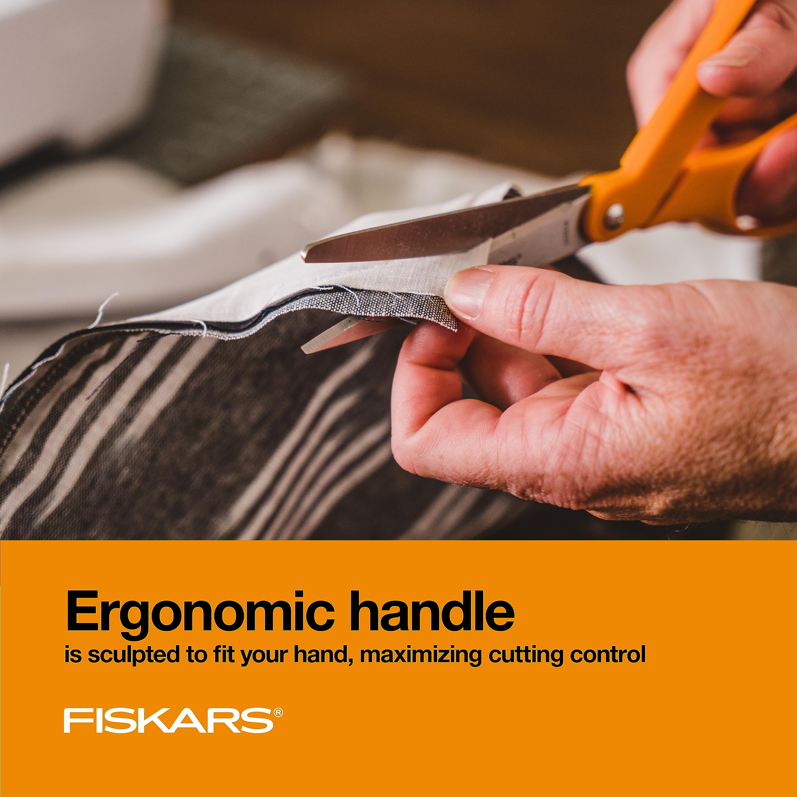 Fiskars 8" Original Orange-Handled Stainless Steel Scissors, Ergonomic and Keeps Material Flat, Sharp All-Purpose Paper and Fabric Scissors for Office, Arts, and Crafts