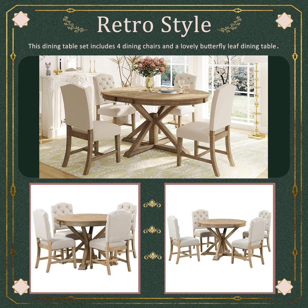 LUMISOL 5-Piece Dining Table Set for 4, Farmhouse Round Kitchen Table Set with Special Shaped Legs and 4 Upholstered Chairs for Kitchen, Dining Room, Small Space, Antique Blue