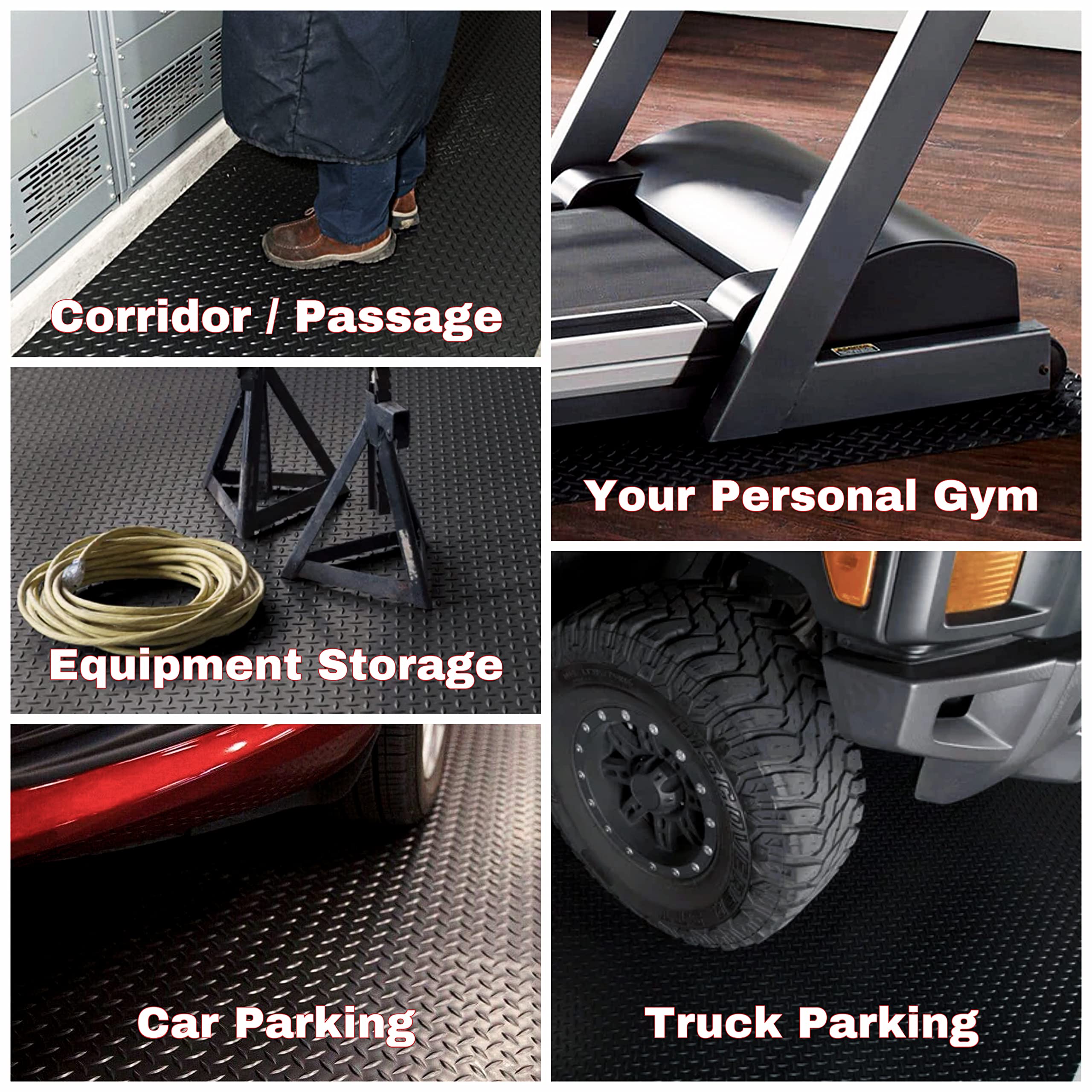 SEAL 4 x 6 FT Premium Garage Floor Mat, Solid 2.8mm Thick Lay-Flat Black Commercial Grade Heavy Duty Parking Mat for Golf Cart, Workbench, ATV, Water/Stain Resistant Runner (Embossed Diamond Plate)