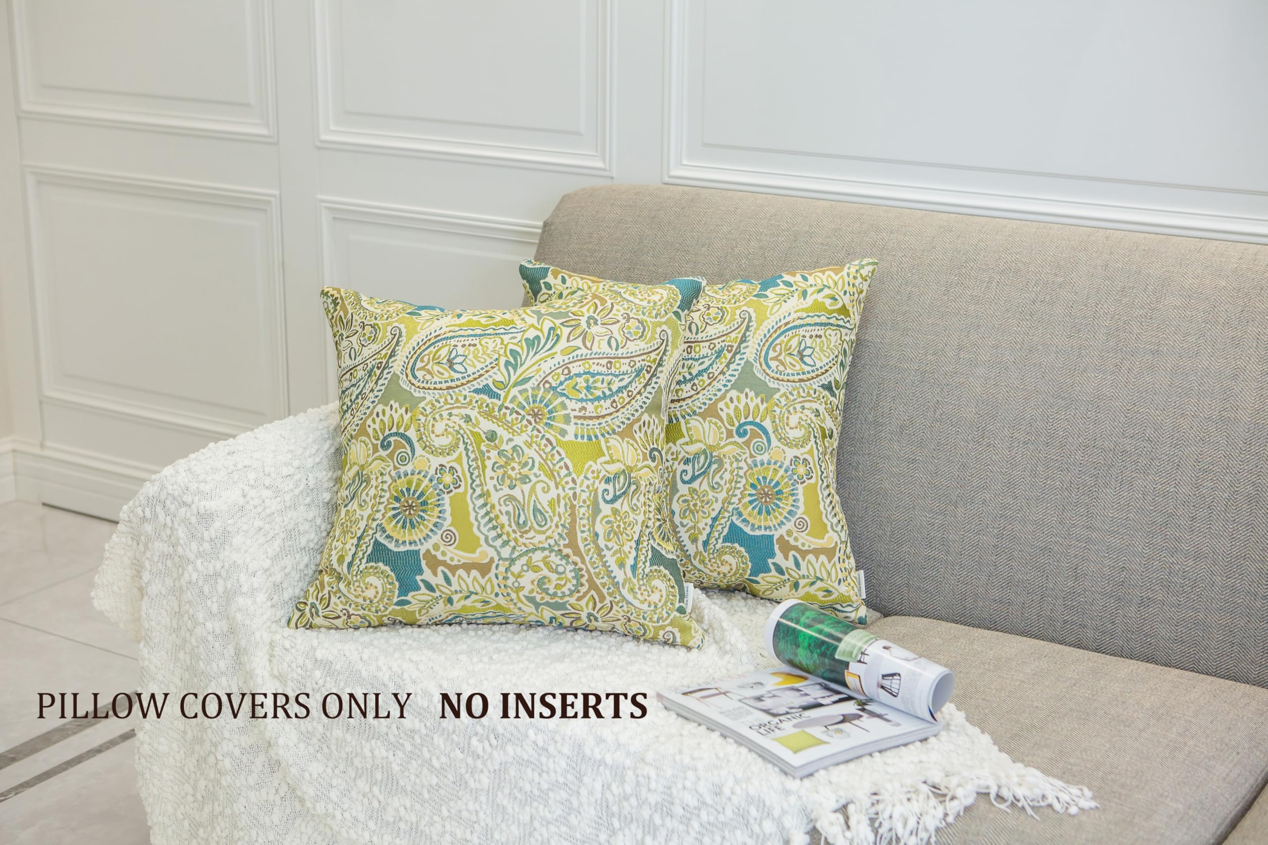 Mika Home Pack of 2 Decorative Pillow Covers Throw Pillow Cases,Paisley Pattern,18X18 Inches,Blue Brown Cream Multicolor
