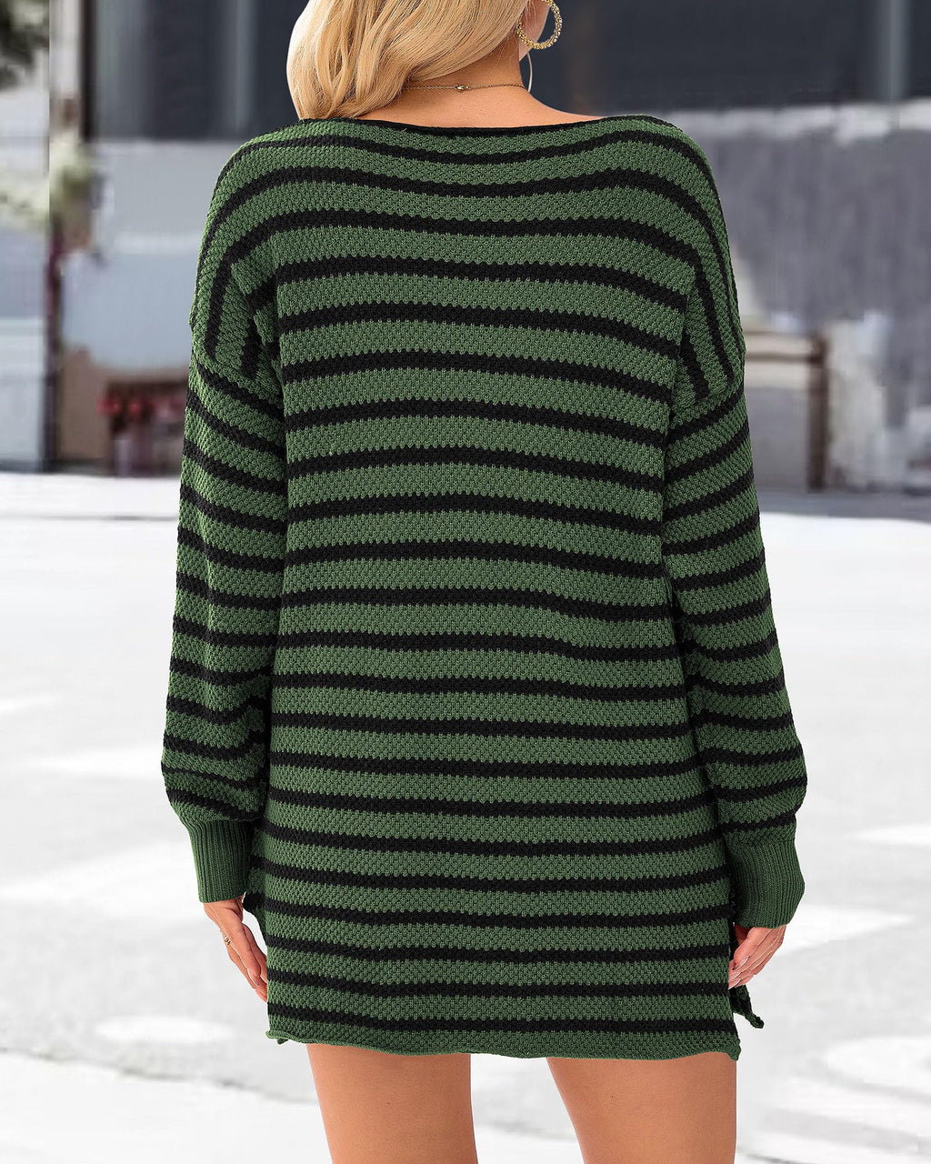 KIRUNDO Women's 2026 Fall Winter Oversized Long Sleeve Striped Sweater Casual Crewneck Side Split Pullover Knit Tops
