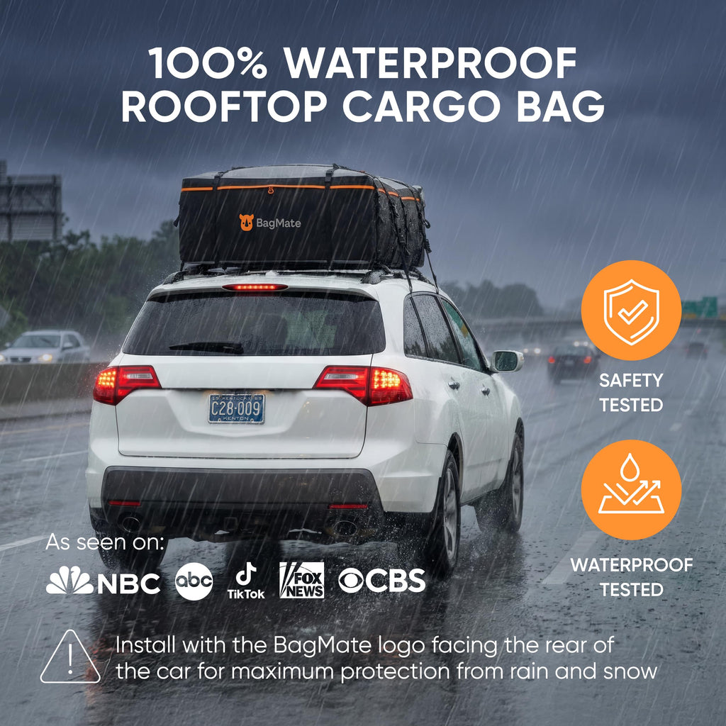 19 Cubic Feet Roof Bag – Safety Tested Heavy-Duty Waterproof Rooftop Cargo Carrier for All Cars & SUVs (with or Without Rack) – Includes Protective Mat & Storage Bag – Military-Grade 840D PVC