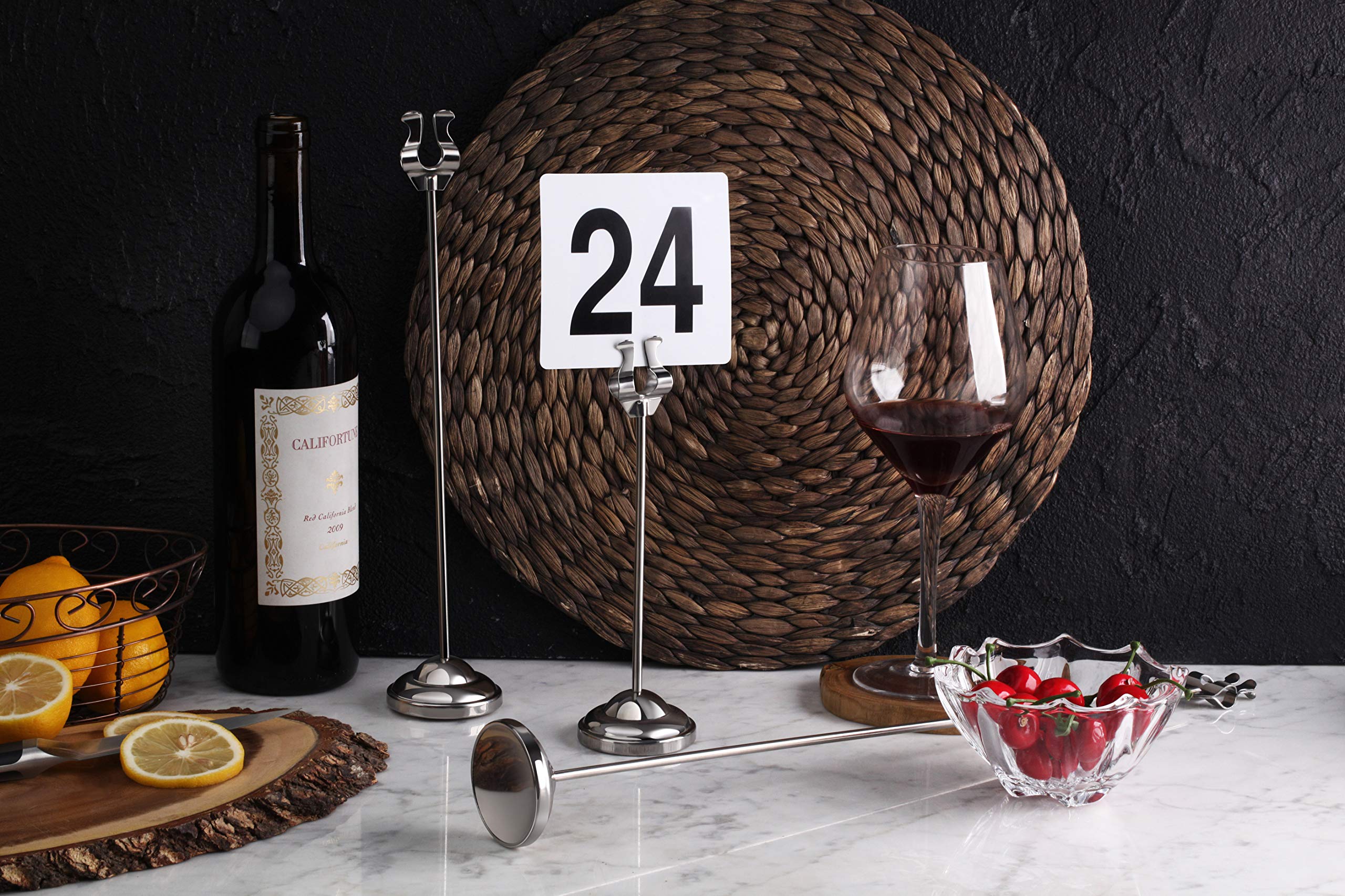 New Star Foodservice 23145 Double Side Plastic Table Numbers, 1 to 25, 4" x 4", Light Grey on Black
