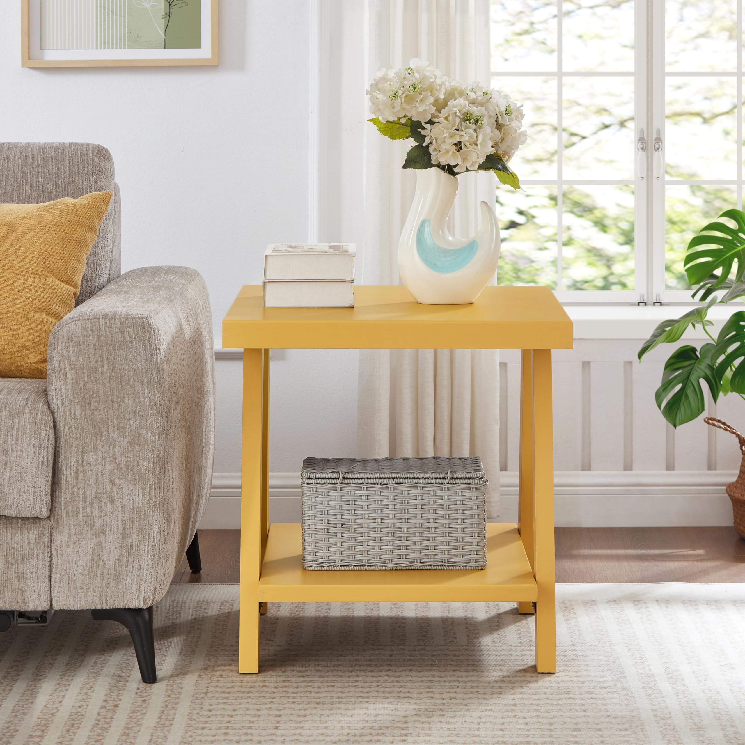 Roundhill Furniture Athens Contemporary Replicated Wood Shelf End Table in Black Finish
