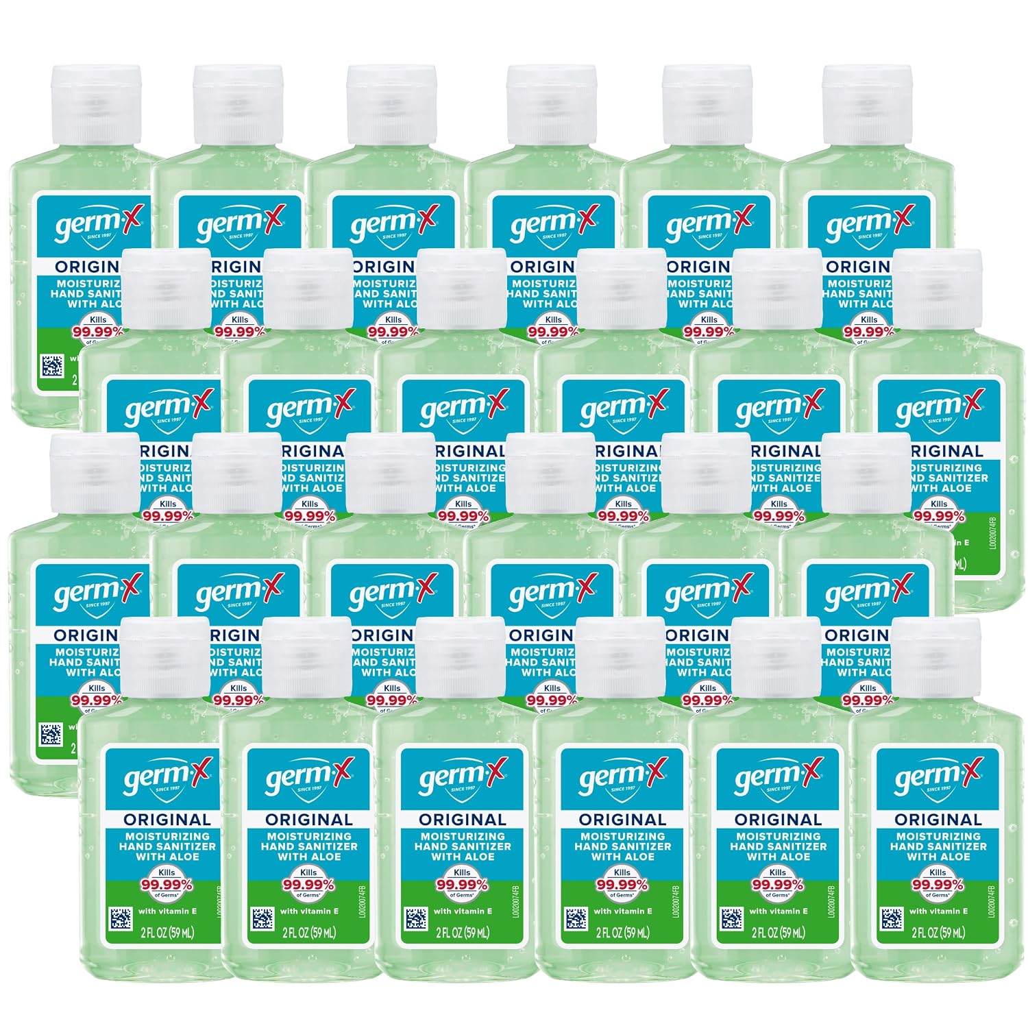 Germ-X Original Hand Sanitizer, 2 Fl Oz (Pack of 24), Less Drying Moisturizing Gel with Aloe and Vitamin E, No Rinse Formula, Bulk Mini Travel Size for On-The-Go