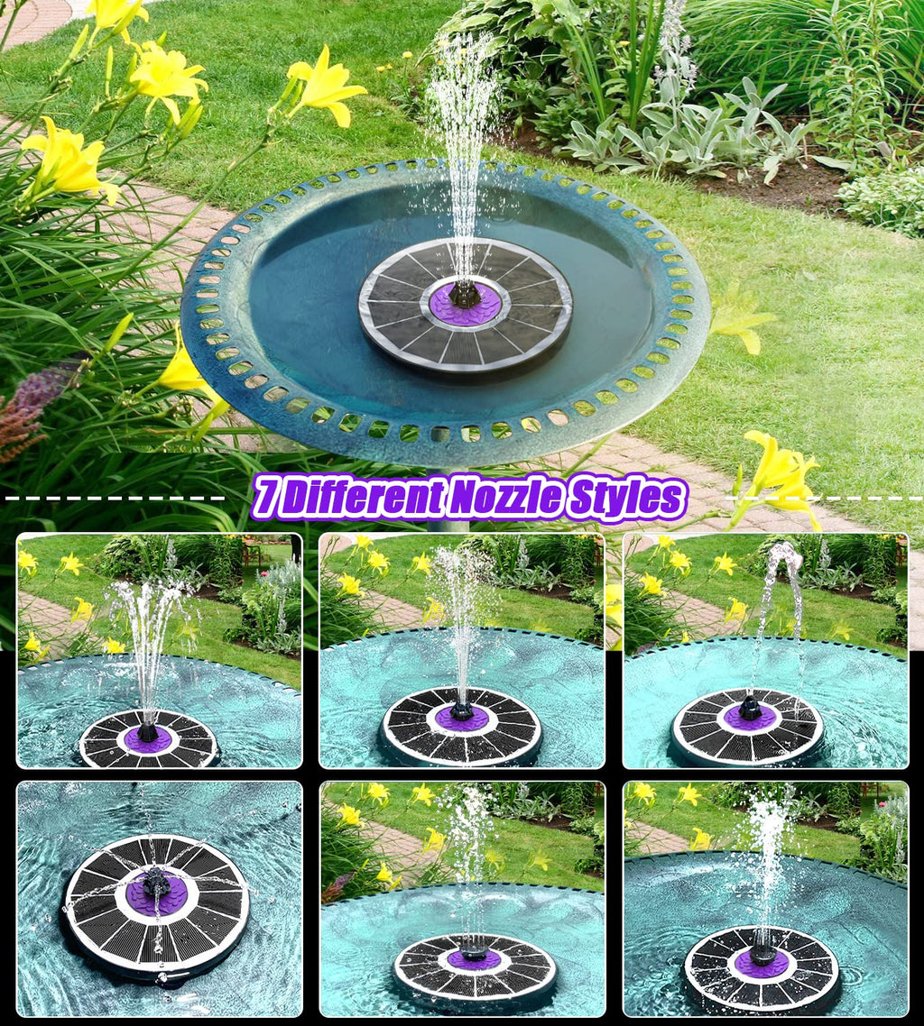 SZMP Solar Fountain 3.5W Bird Bath Fountains with Flower Upgraded Glass Panel, Solar Powered Water Fountain with 7 Nozzles & 4 Fixer, Solar Fountain Pump for Bird Bath, Garden, Pond, Outdoor -Black