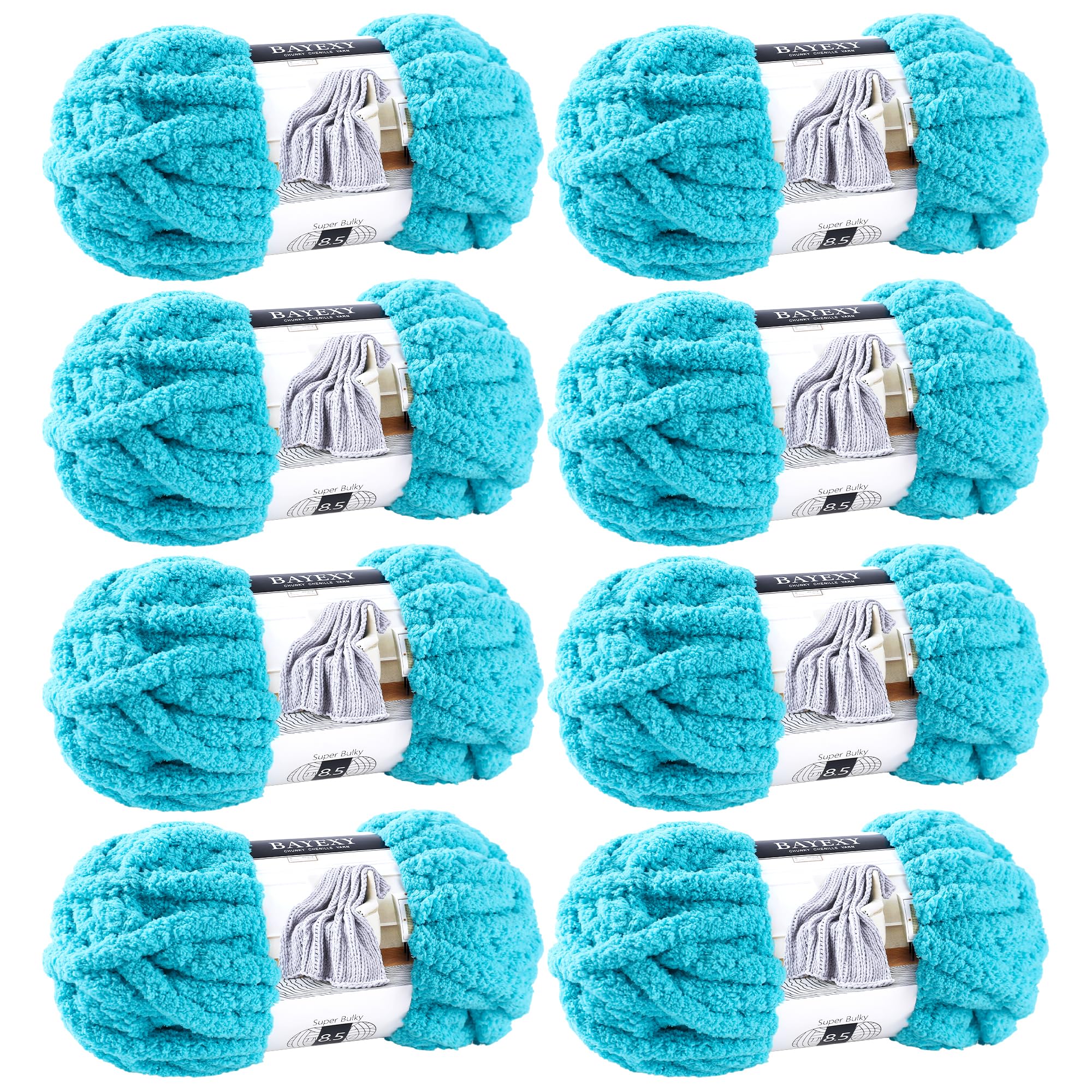 Chunky Chenille Yarn for Hand Knitting 8 Jumbo Pack Jumbo Chunky Yarn for Hand Soft Blanket Knitting, Bulky Thick Fluffy Yarn for Crocheting (Black)