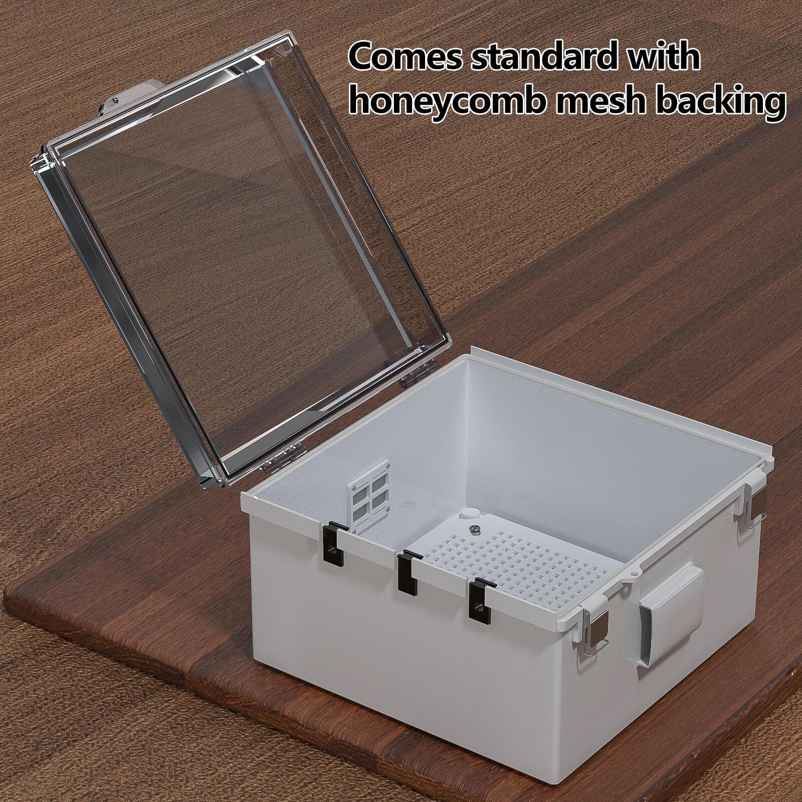 ABS Electrical Junction Box, Ventilated Design, Cable Grommets, IP65 Waterproof Enclosure, Indoor/Outdoor Use with Mounting Panel. (Clear Cover, 8.7"x6.7"x4.3")