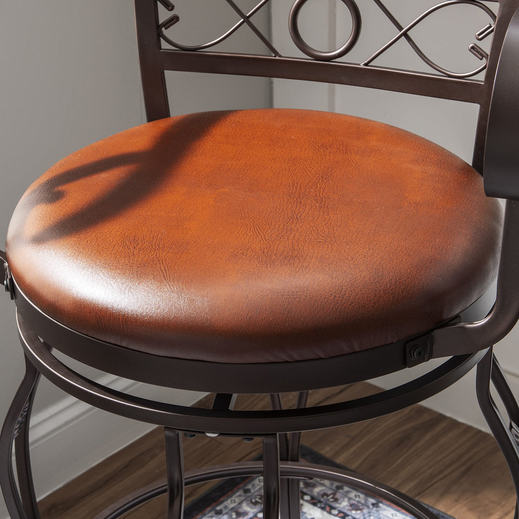 Powell Company Big & Tall Copper Stamped Back Arms by Powell Big and Tall Counter Stool, 24" Seat Height, brown