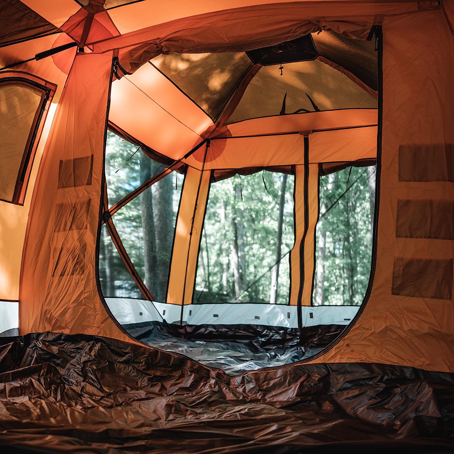 Gazelle T4 Plus Extra Large 4 to 8 Person Portable Pop Up Outdoor Shelter Camping Hub Tent with Rain Fly & Extended Screened in Sun Room, Orange