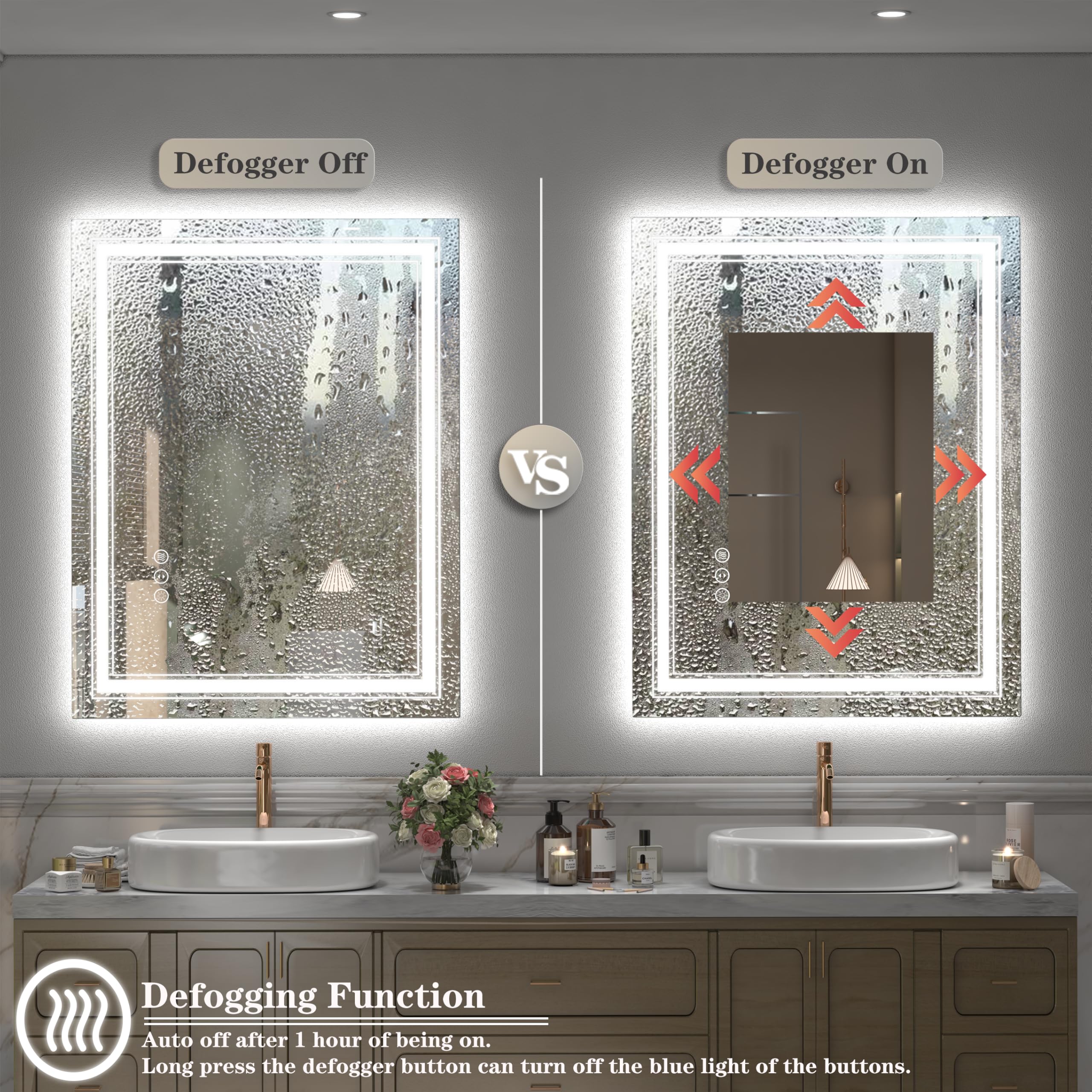 20x28 LED Bathroom Mirror, Vanity Mirror with Lights, Backlit and Front lit Mirror for Wall, Dimmable, Anti-Fog, Shatterpoof, Memory (Horizontal/Vertical)