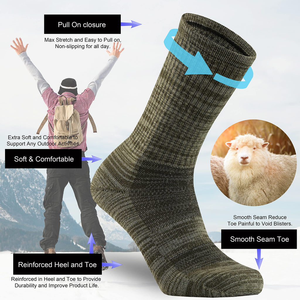 Ortis Men's Extra-Fine Merino Wool Cushioned Crew Socks with Light Weight Moisture Control Comfy for Men Outdoor Hiking Hiker