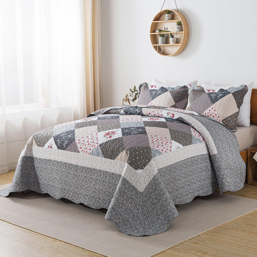 HoneiLife Quilt Sets Twin Size - 2 Piece Microfiber Quilts Reversible Bedspreads Patchwork Coverlets Floral Bedding Set All Season Quilts with Blue and White Porcelain Pattern