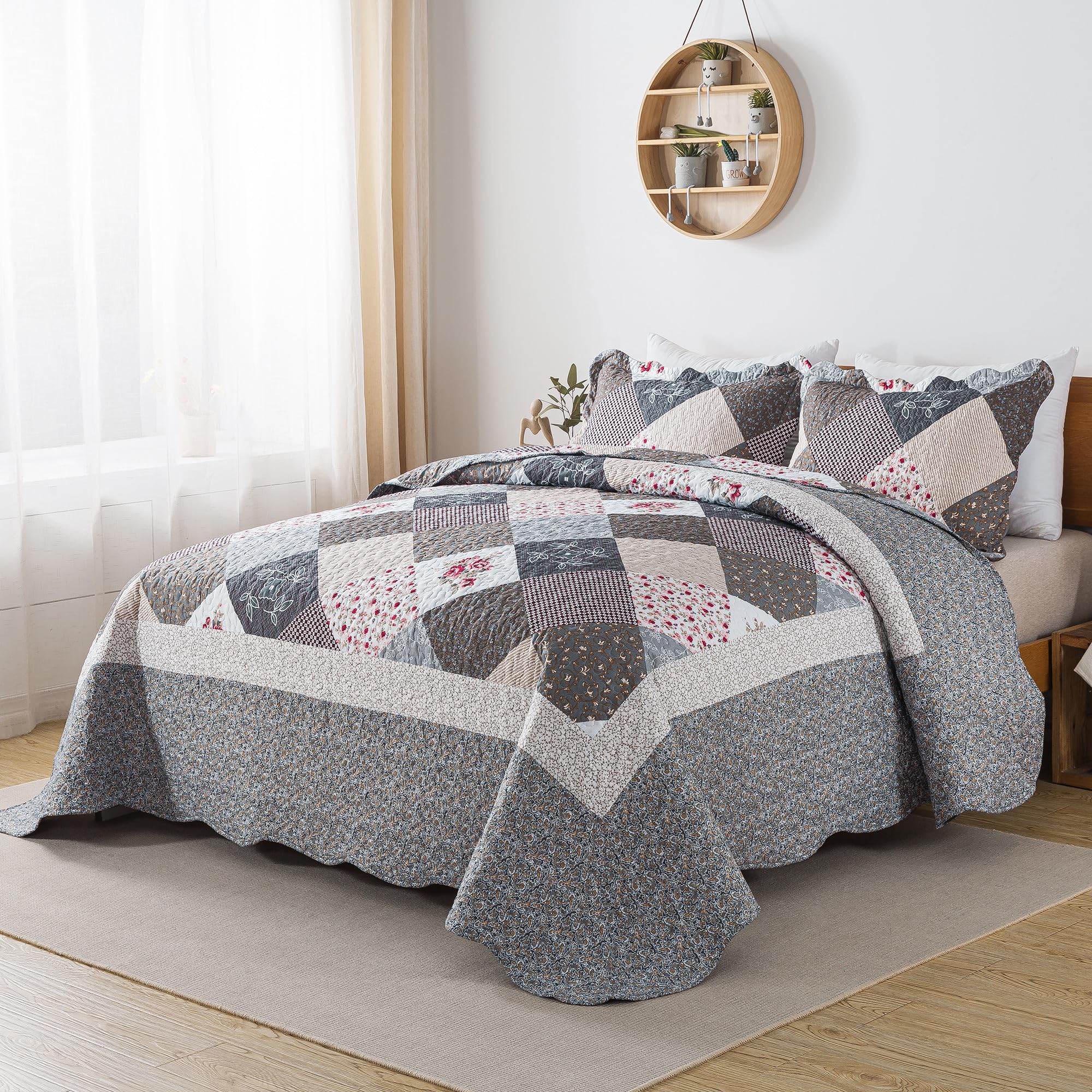 HoneiLife Quilt Sets Twin Size - 2 Piece Microfiber Quilts Reversible Bedspreads Patchwork Coverlets Floral Bedding Set All Season Quilts with Blue and White Porcelain Pattern