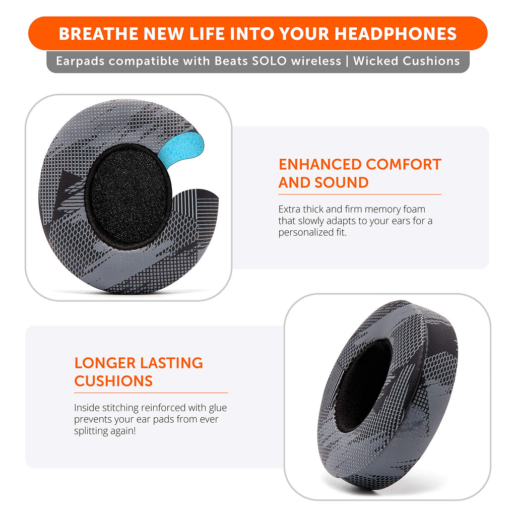WC Extra Thick Replacement Earpads for Beats Solo 2 & 3 by Wicked Cushions - Ear Pads for Beats Solo 2 & 3 Wireless ON-Ear Headphones - Soft Leather, Luxury Memory Foam, Strong Adhesive | 90's Black