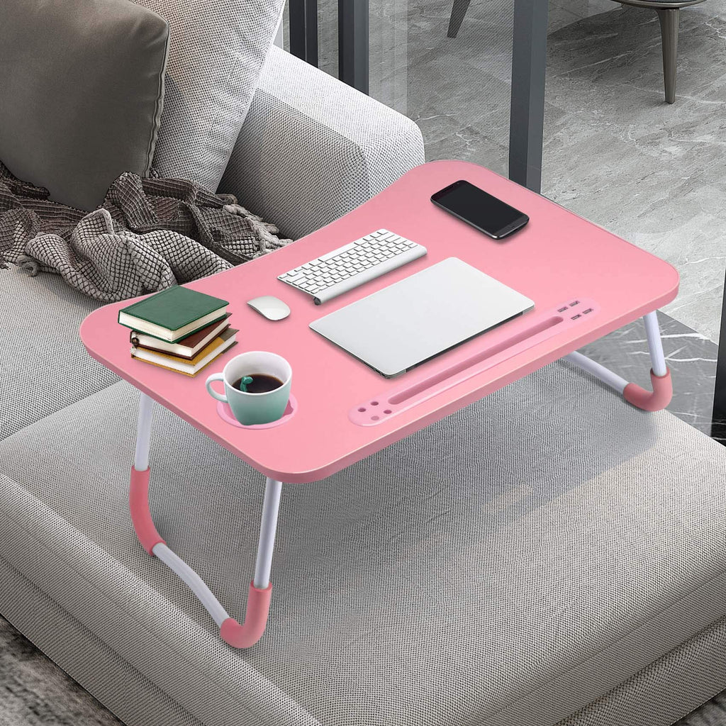 Slendor Lap Desk with Cup Holder, Foldable Laptop Table for Bed, Portable Bed Desk for Laptop and Writing, Computer Tray with Tablet Slot, Notebook Stand Reading Holder for Couch Sofa Floor,Black